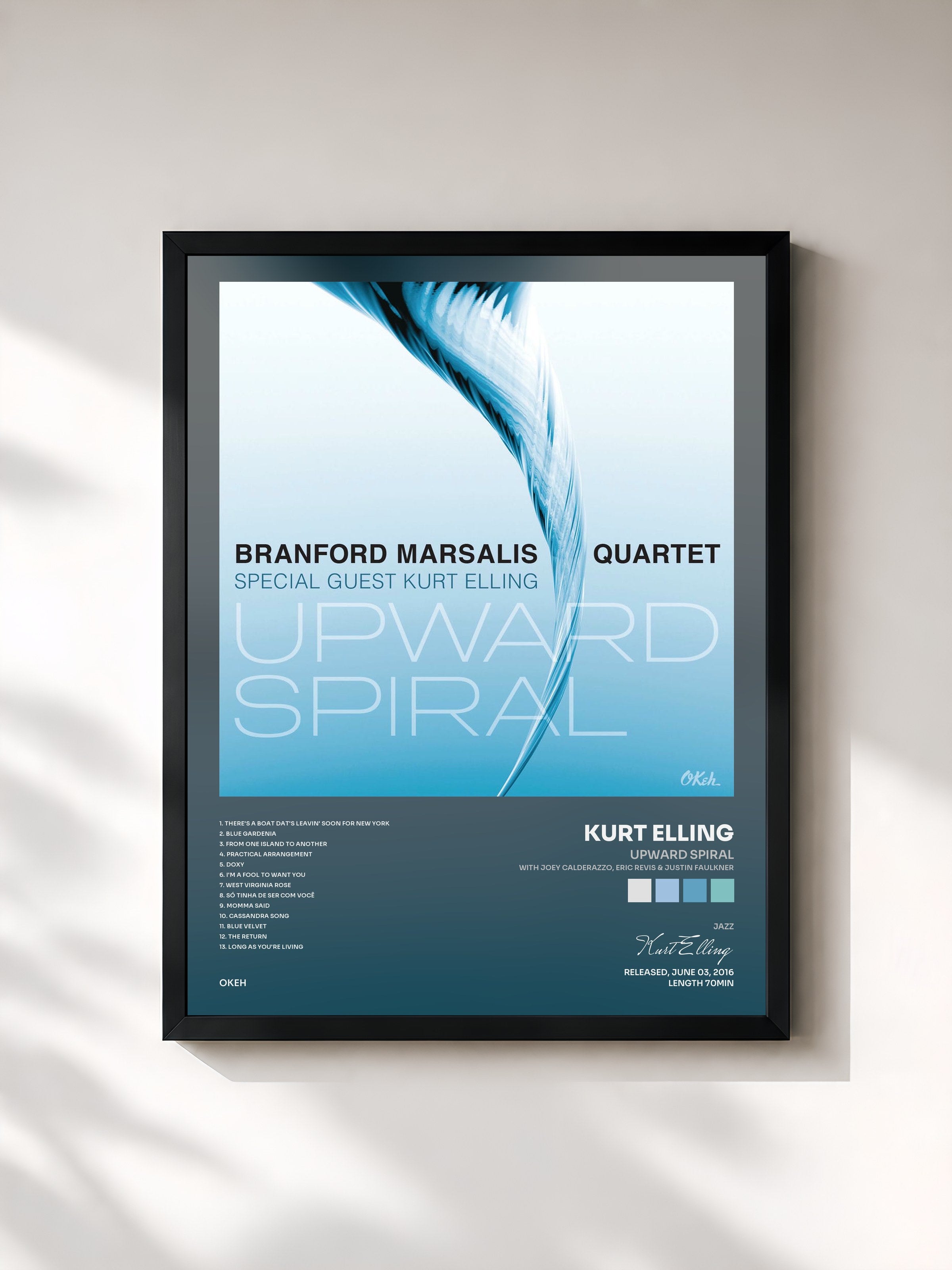#noir Tableau de l'album Upward Spiral (with Joey Calderazzo, Eric Revis & Justin Faulkner) de Kurt Elling, cadre noir, imprimé et encadré en France