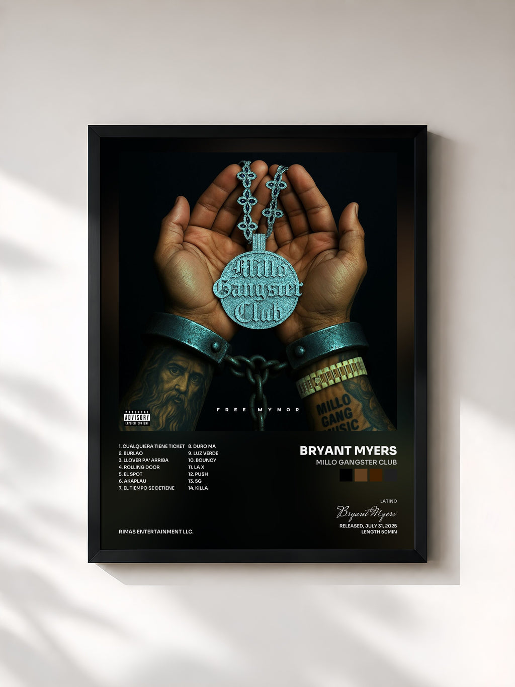 #noir Tableau de l'album Millo Gangster Club de Bryant Myers, cadre noir, imprimé et encadré en France