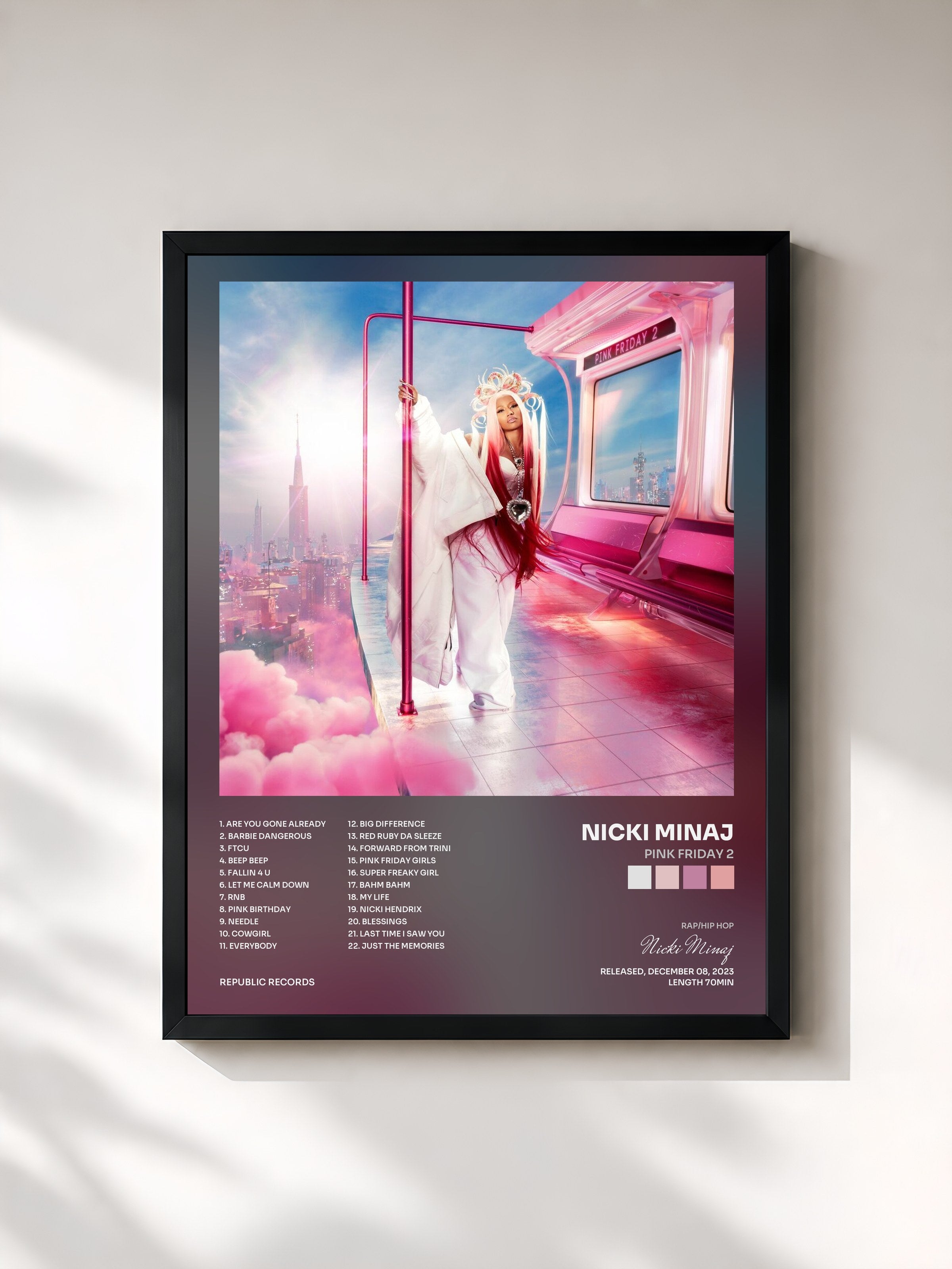 #noir Tableau de l'album Pink Friday 2 de Nicki Minaj, cadre noir, imprimé et encadré en France
