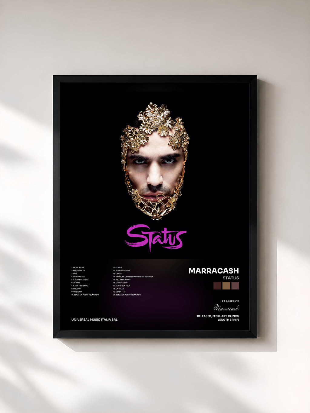 #noir Tableau de l'album Status de Marracash, cadre noir, imprimé et encadré en France