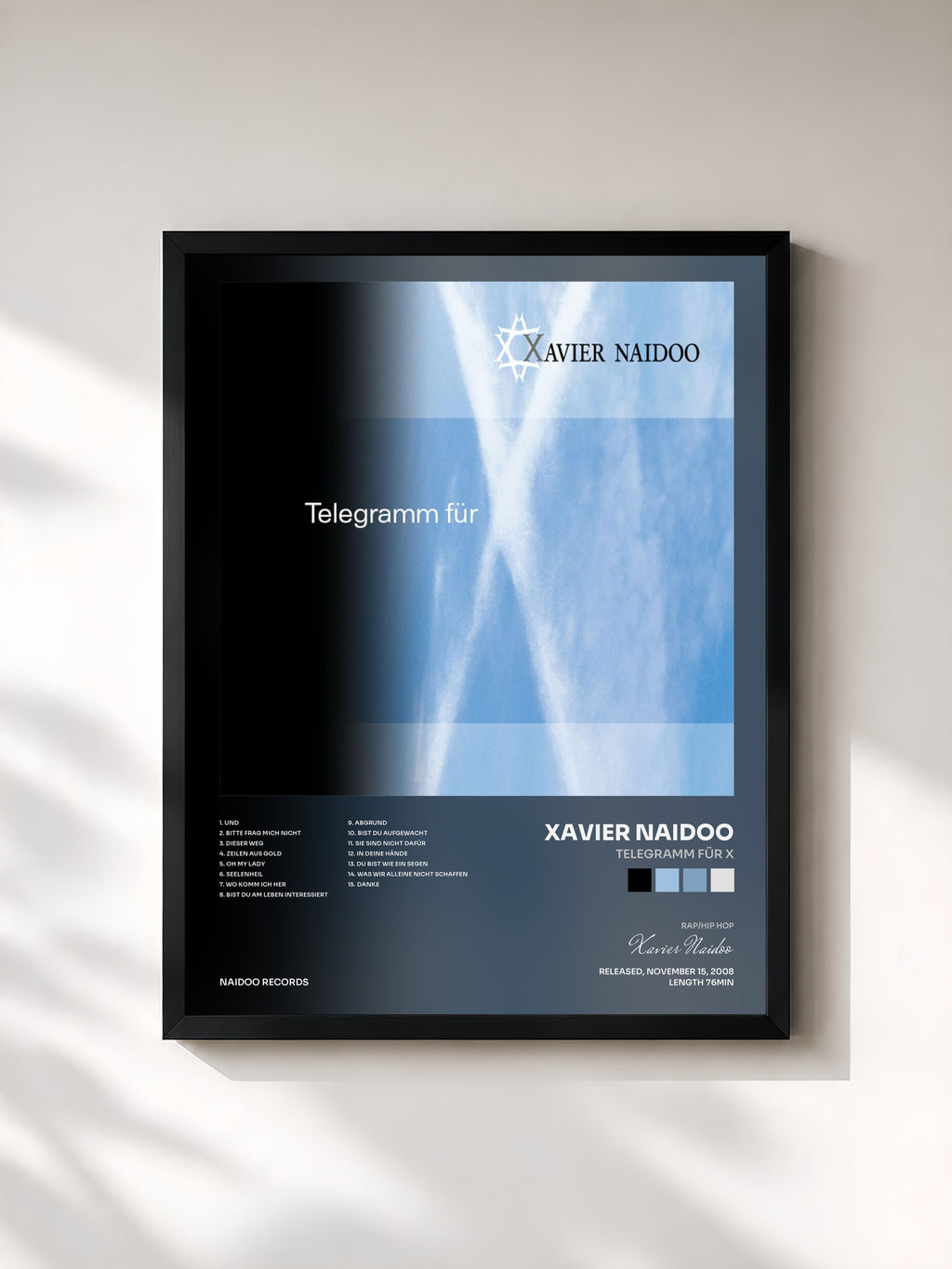 #noir Tableau de l'album Telegramm für X de Xavier Naidoo, cadre noir, imprimé et encadré en France