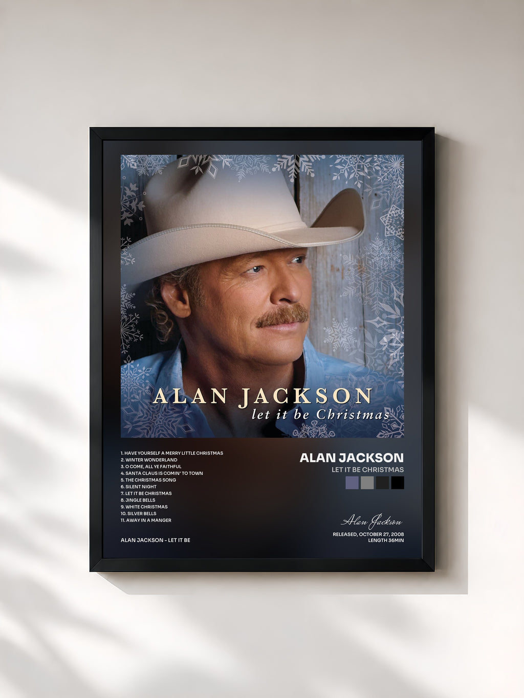 #noir Tableau de l'album Let It Be Christmas de Alan Jackson, cadre noir, imprimé et encadré en France
