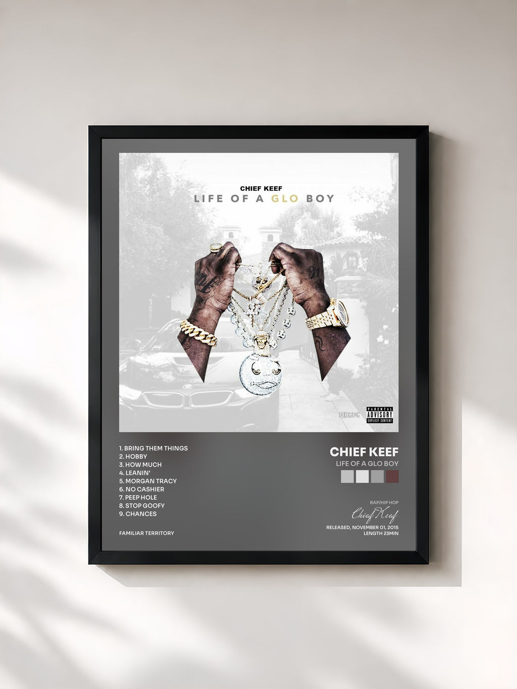 #noir Tableau de l'album Life Of A GLO Boy de Chief Keef, cadre noir, imprimé et encadré en France