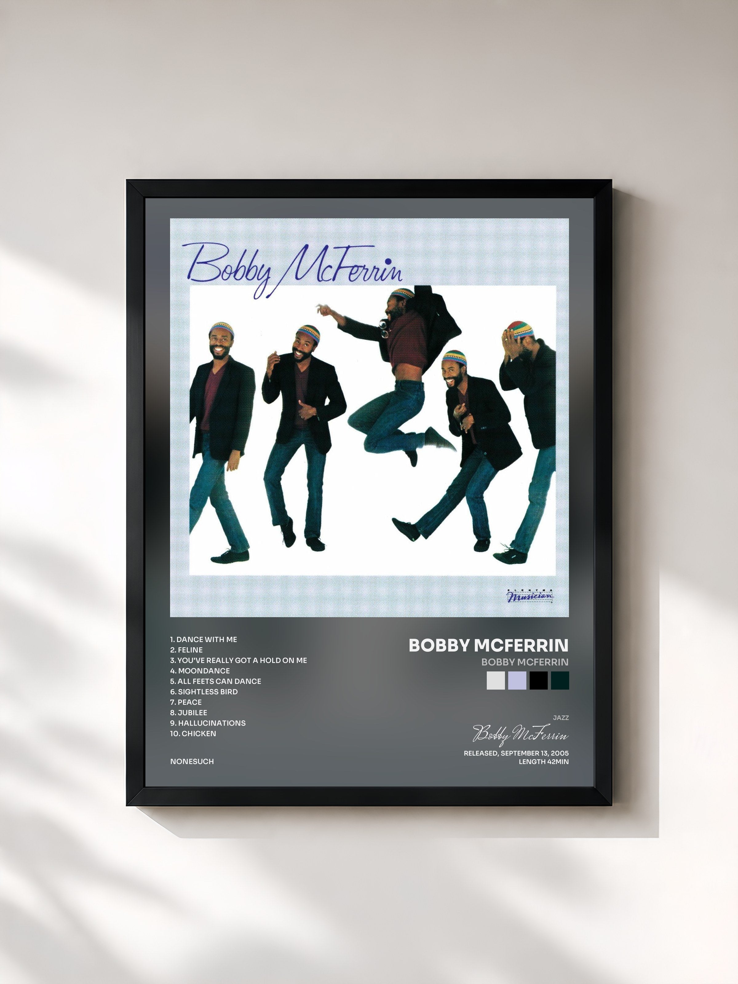#noir Tableau de l'album Bobby McFerrin de Bobby McFerrin, cadre noir, imprimé et encadré en France