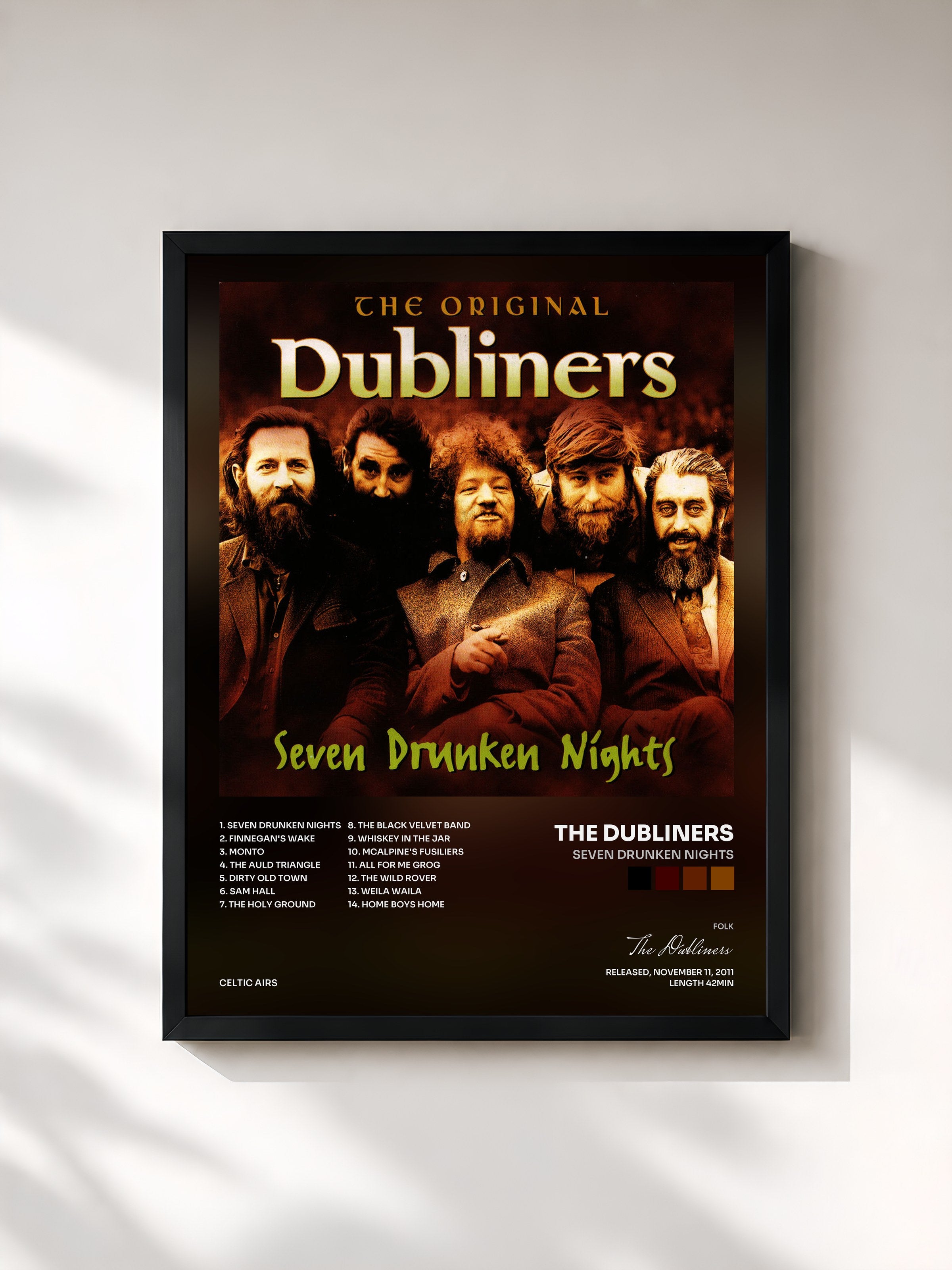 #noir Tableau de l'album Seven Drunken Nights de The Dubliners, cadre noir, imprimé et encadré en France