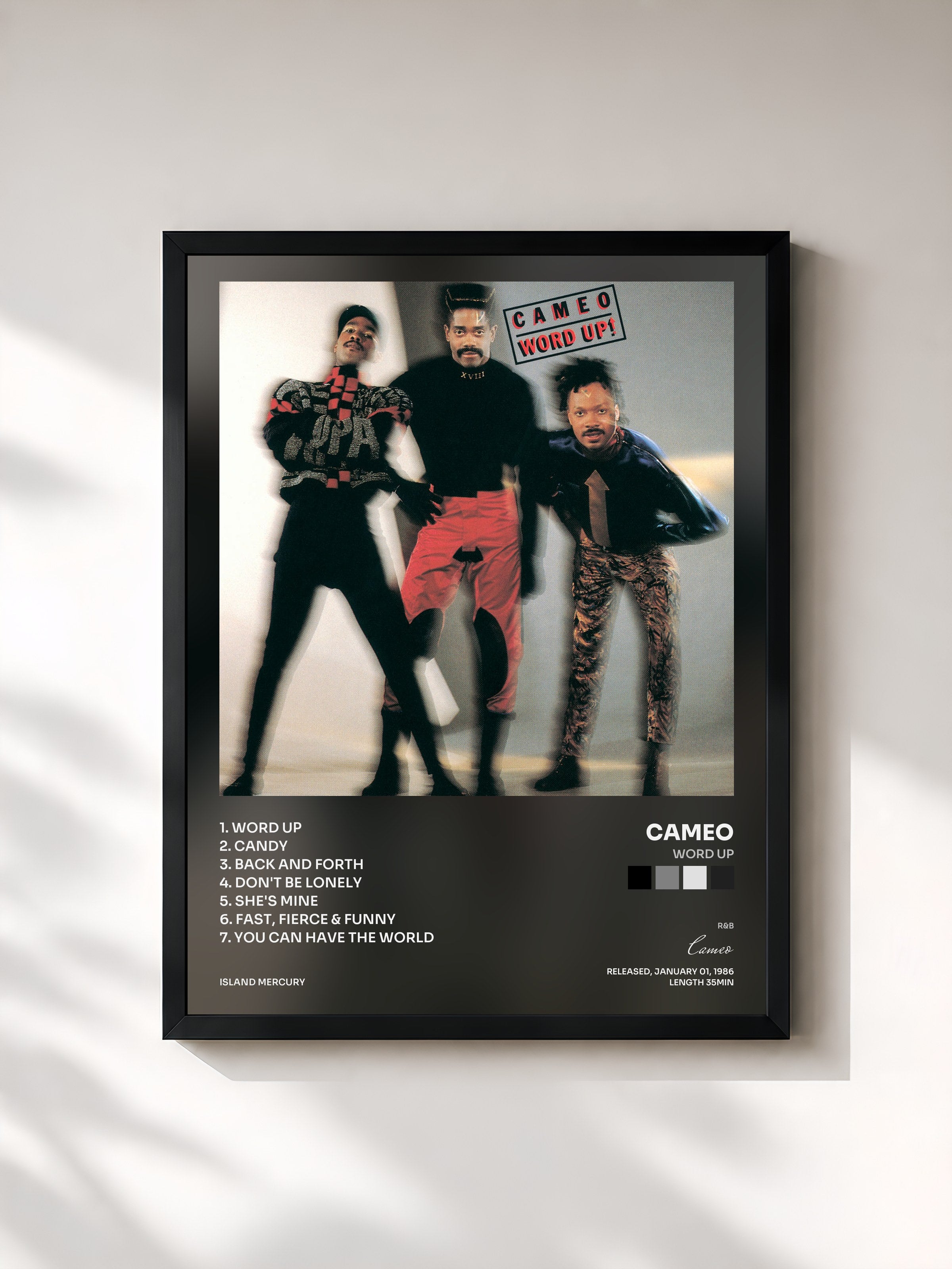 #noir Tableau de l'album Word Up de Cameo, cadre noir, imprimé et encadré en France