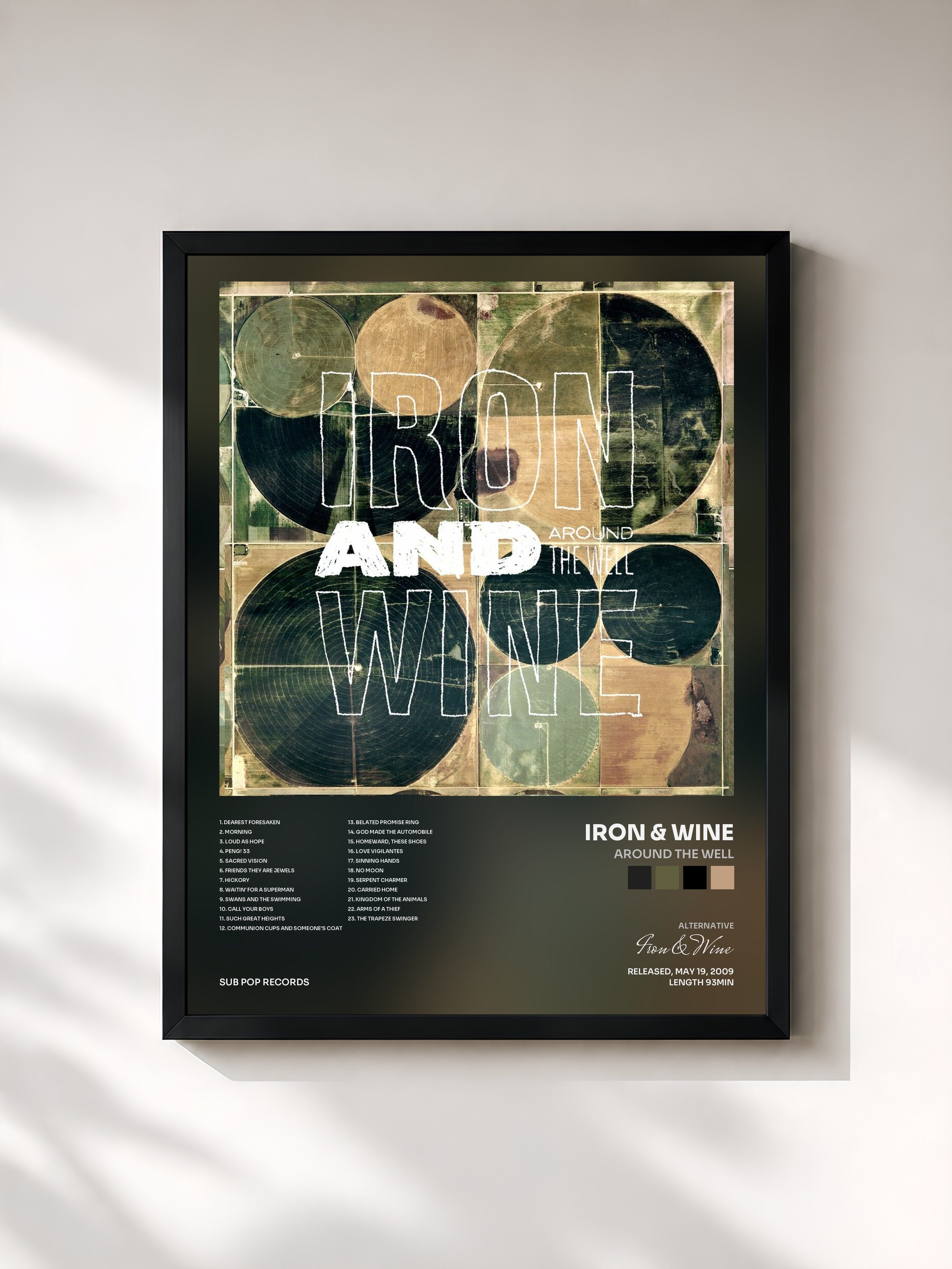#noir Tableau de l'album Around the Well de Iron & Wine, cadre noir, imprimé et encadré en France