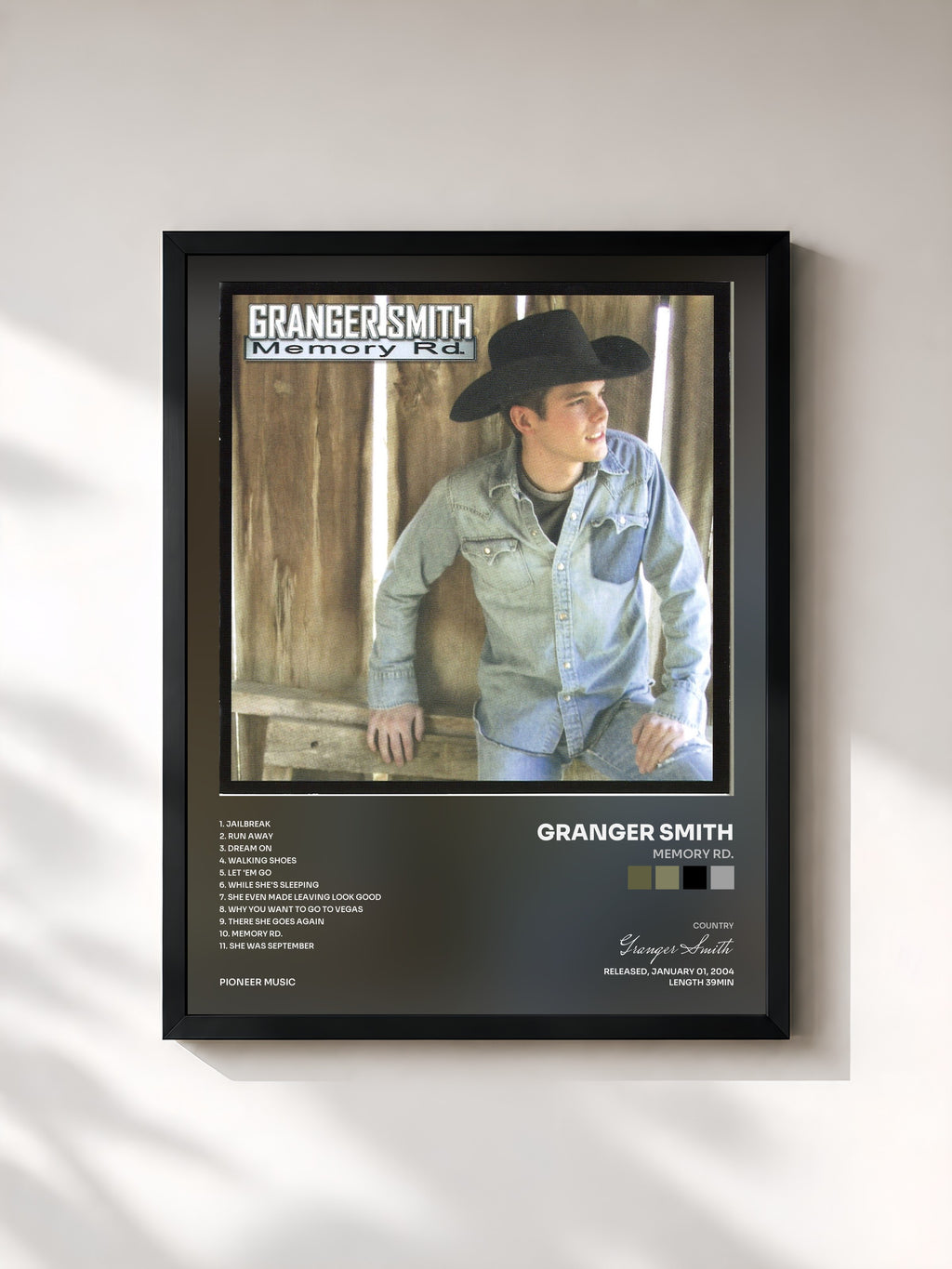 #noir Tableau de l'album Memory Rd. de Granger Smith, cadre noir, imprimé et encadré en France