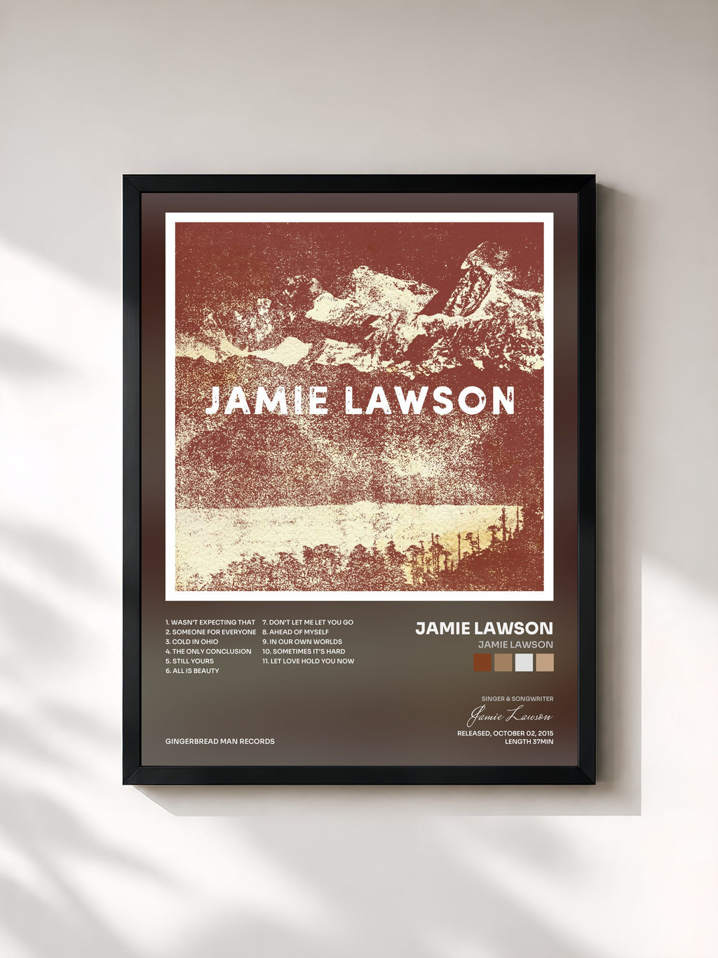 #noir Tableau de l'album Jamie Lawson de Jamie Lawson, cadre noir, imprimé et encadré en France