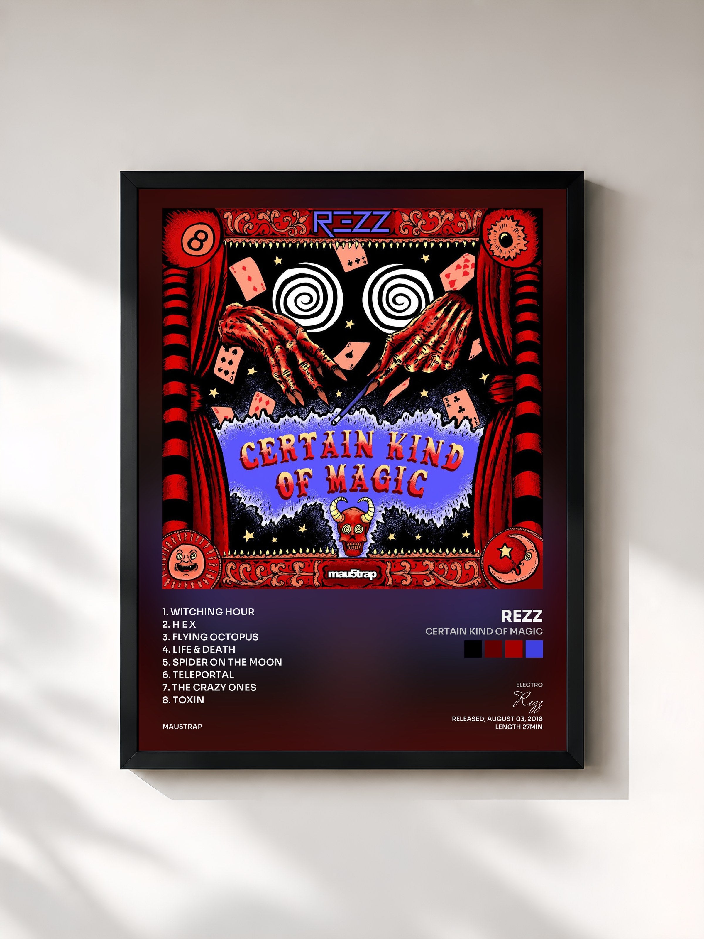 #noir Tableau de l'album Certain Kind of Magic de Rezz, cadre noir, imprimé et encadré en France