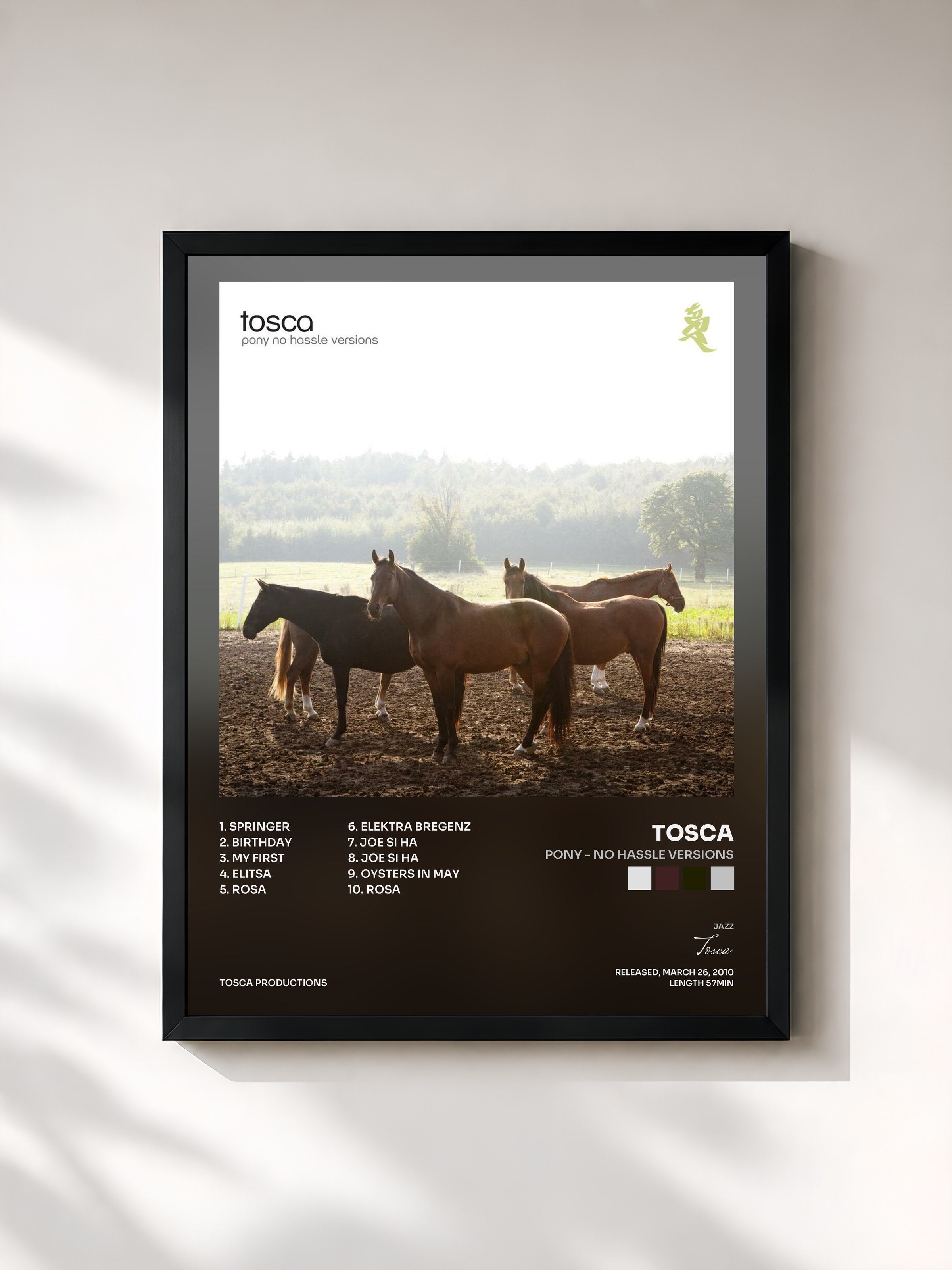 #noir Tableau de l'album Pony - No Hassle Versions de Tosca, cadre noir, imprimé et encadré en France