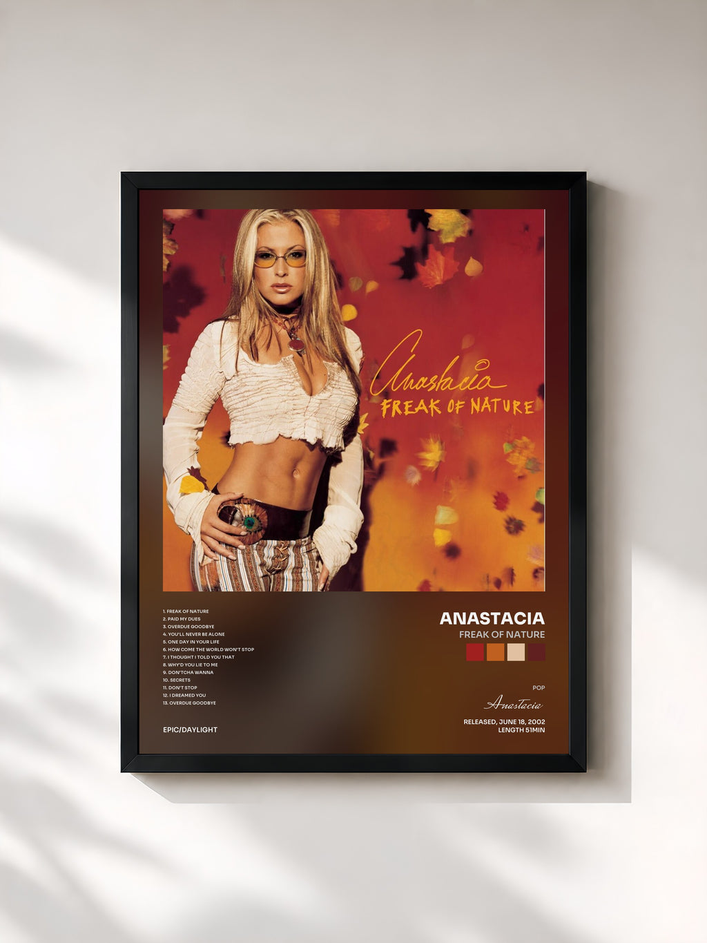 #noir Tableau de l'album Freak of Nature de Anastacia, cadre noir, imprimé et encadré en France