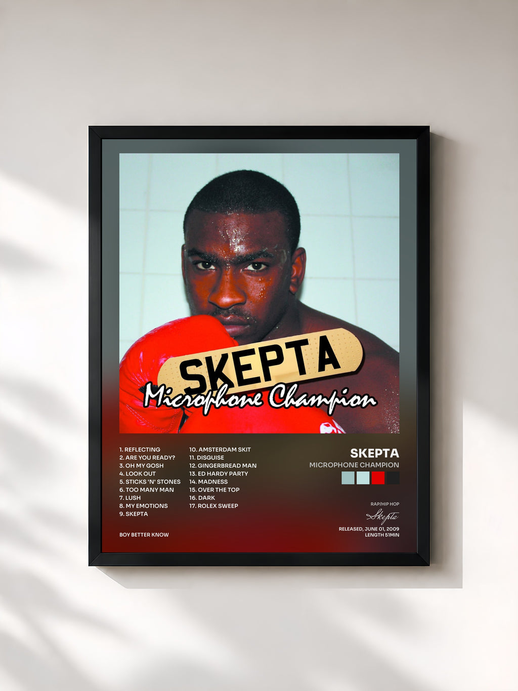 #noir Tableau de l'album Microphone Champion de Skepta, cadre noir, imprimé et encadré en France