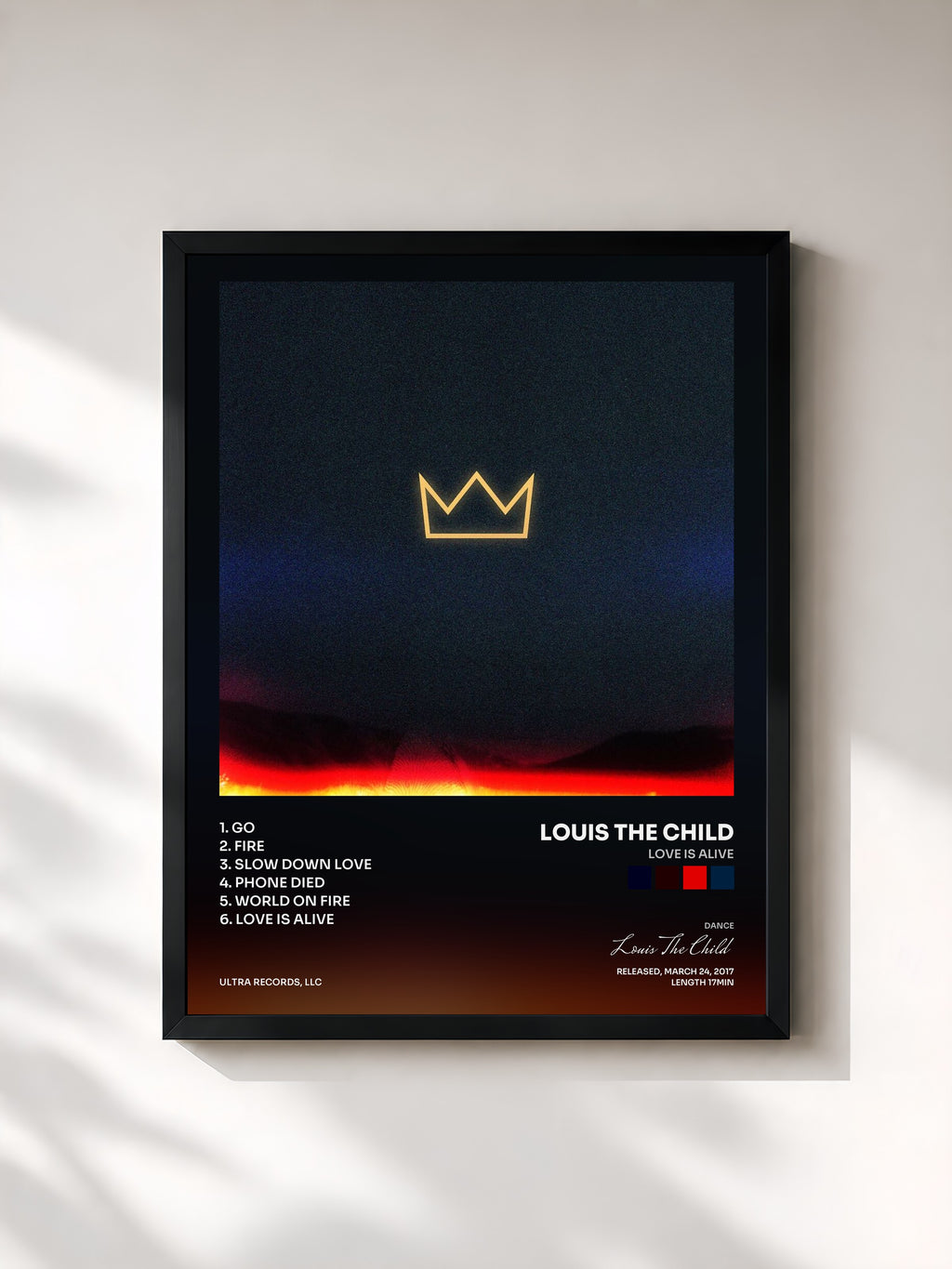 #noir Tableau de l'album Love Is Alive de Louis The Child, cadre noir, imprimé et encadré en France