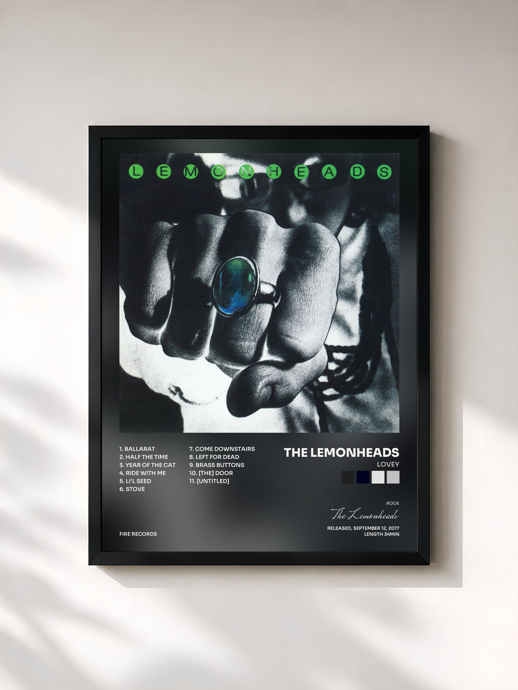 #noir Tableau de l'album Lovey de The Lemonheads, cadre noir, imprimé et encadré en France
