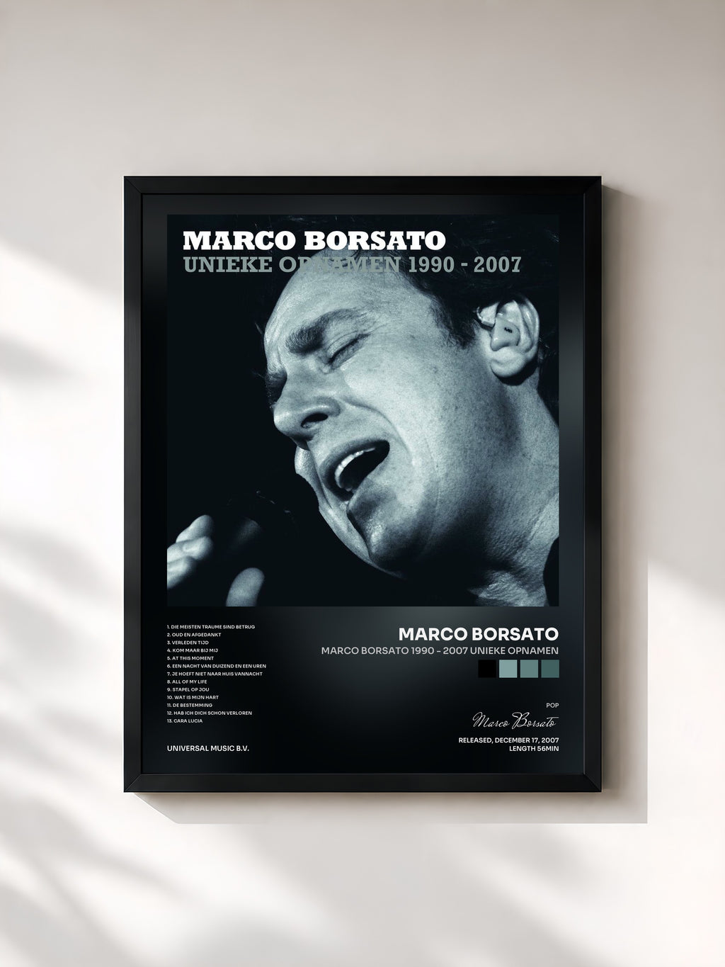 #noir Tableau de l'album Marco Borsato 1990 - 2007 Unieke Opnamen de Marco Borsato, cadre noir, imprimé et encadré en France