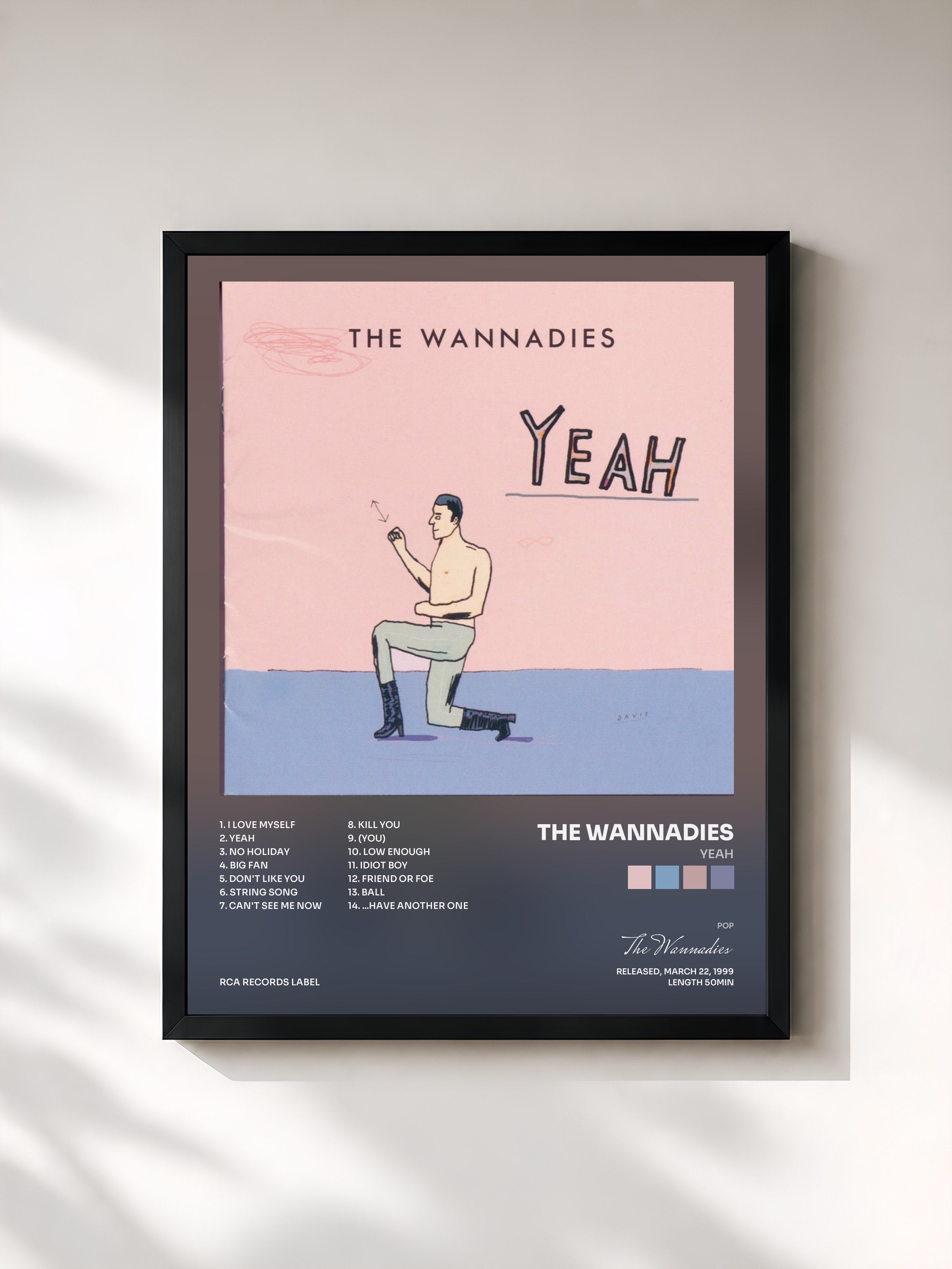 #noir Tableau de l'album Yeah de The Wannadies, cadre noir, imprimé et encadré en France