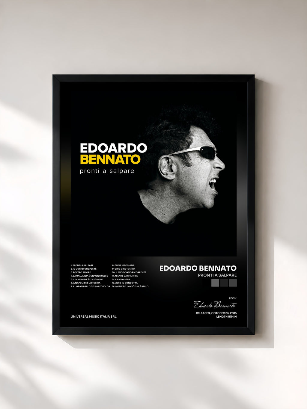 #noir Tableau de l'album Pronti A Salpare de Edoardo Bennato, cadre noir, imprimé et encadré en France