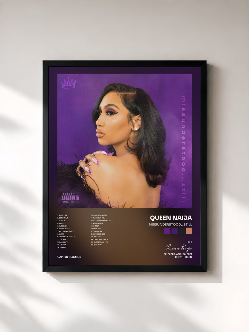#noir Tableau de l'album missunderstood…still de Queen Naija, cadre noir, imprimé et encadré en France