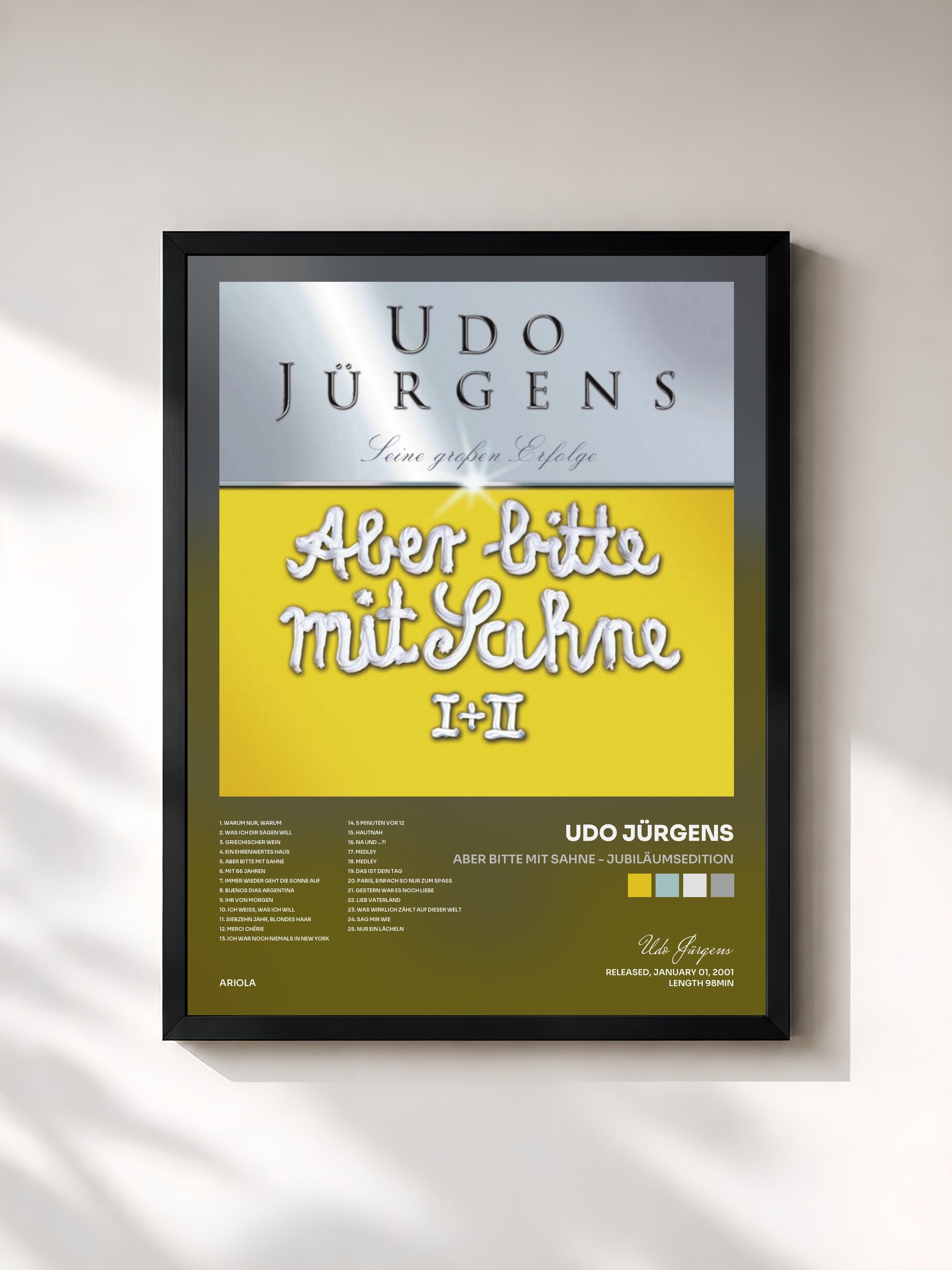 #noir Tableau de l'album Aber bitte mit Sahne - Jubiläumsedition de Udo Jürgens, cadre noir, imprimé et encadré en France