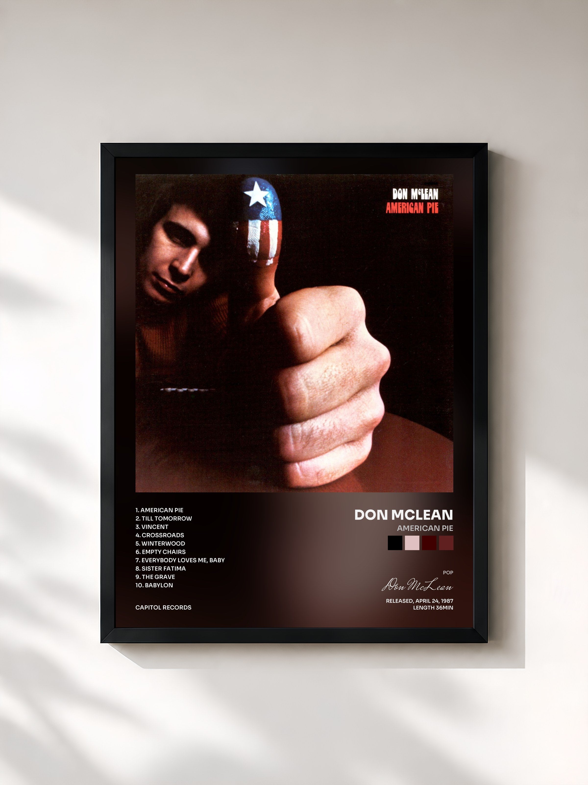 #noir Tableau de l'album American Pie de Don McLean, cadre noir, imprimé et encadré en France