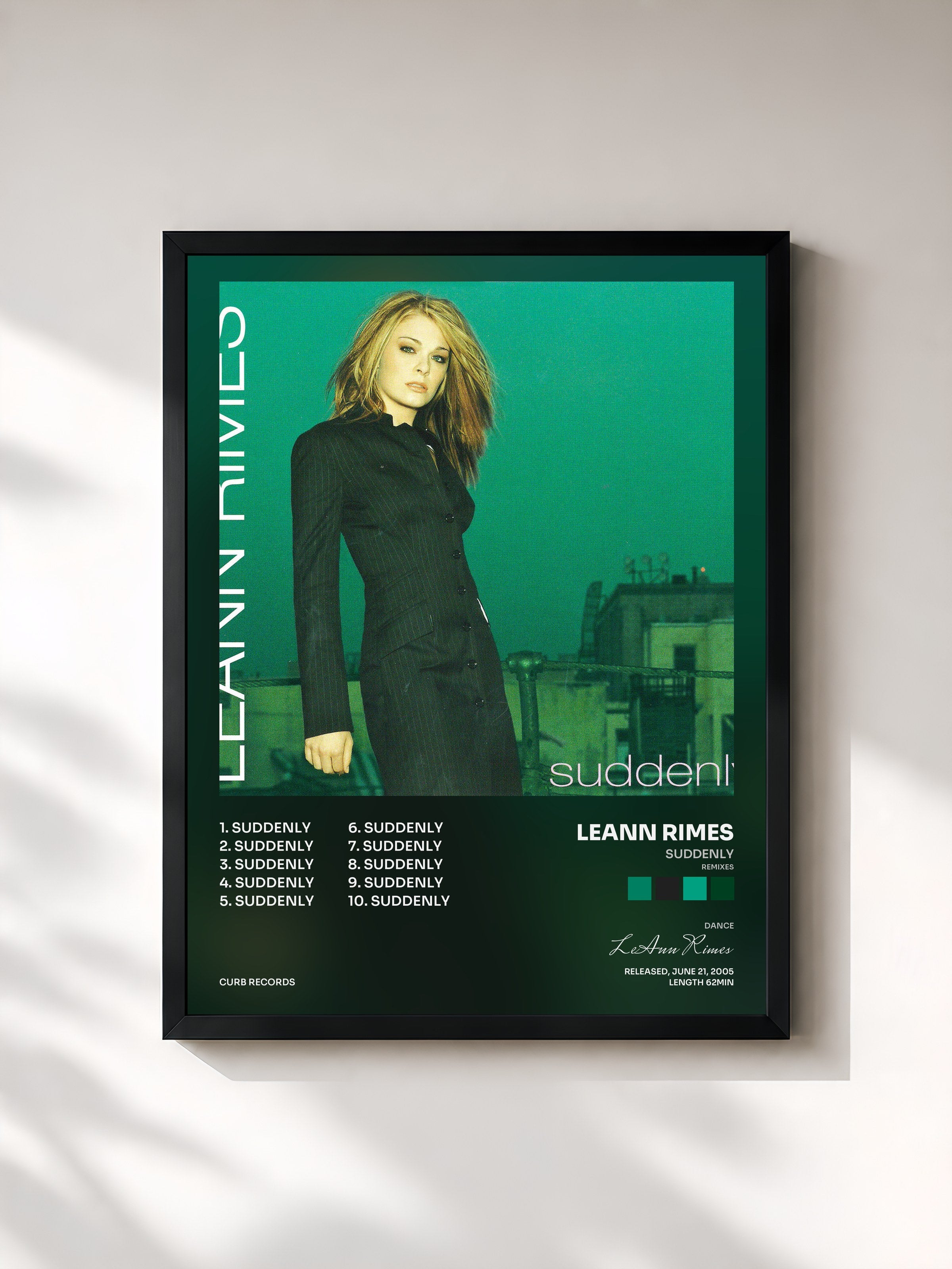 #noir Tableau de l'album Suddenly (Remixes) de LeAnn Rimes, cadre noir, imprimé et encadré en France