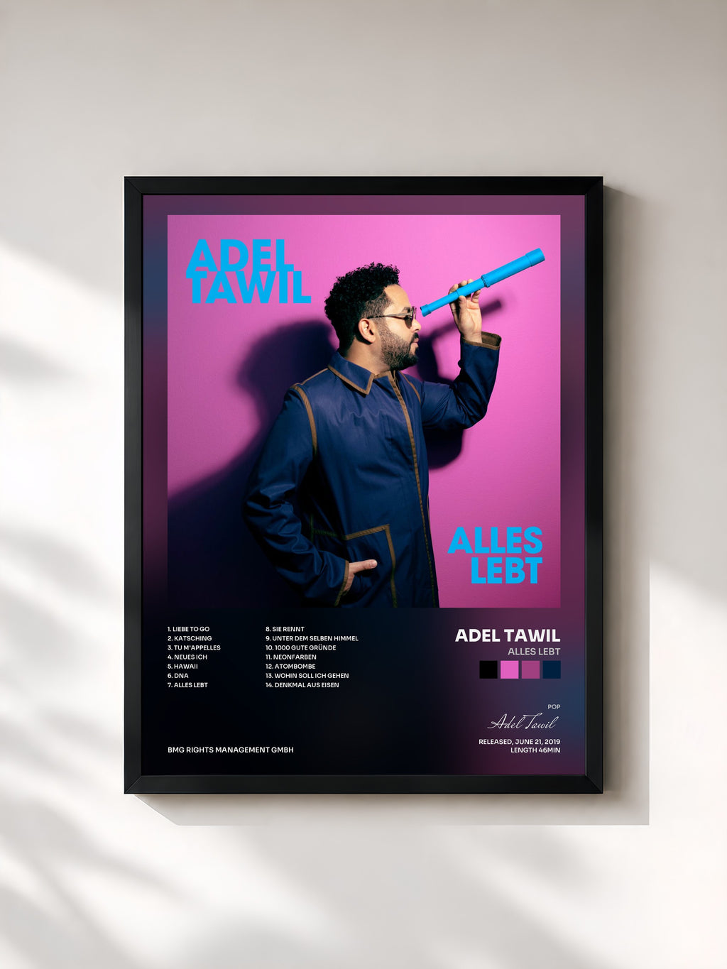 #noir Tableau de l'album Alles Lebt de Adel Tawil, cadre noir, imprimé et encadré en France