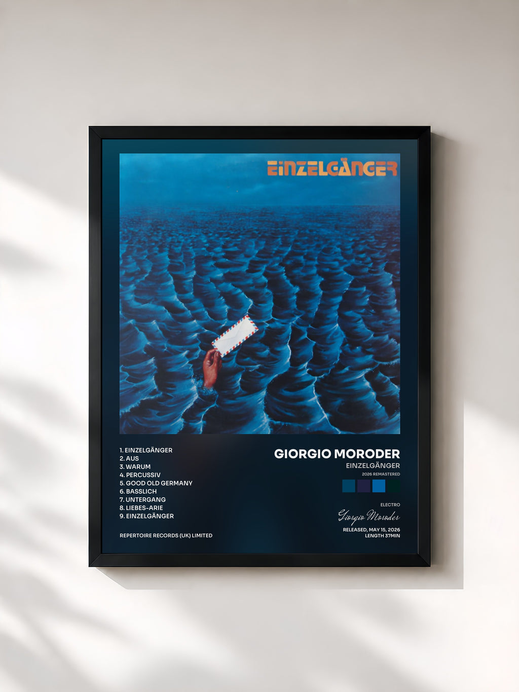 #noir Tableau de l'album Einzelgänger (2026 Remastered) de Giorgio Moroder, cadre noir, imprimé et encadré en France