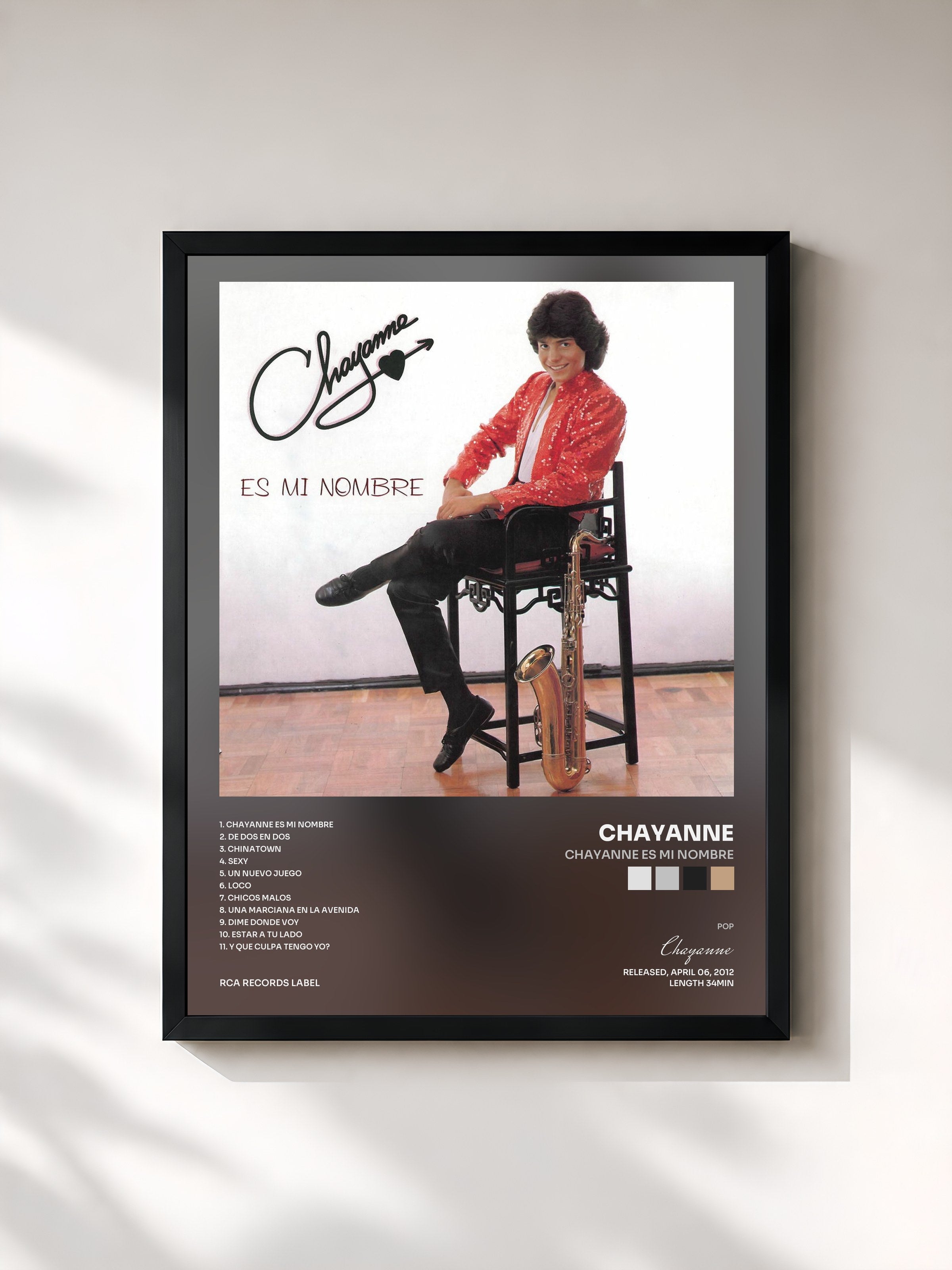 #noir Tableau de l'album Chayanne Es Mi Nombre de Chayanne, cadre noir, imprimé et encadré en France