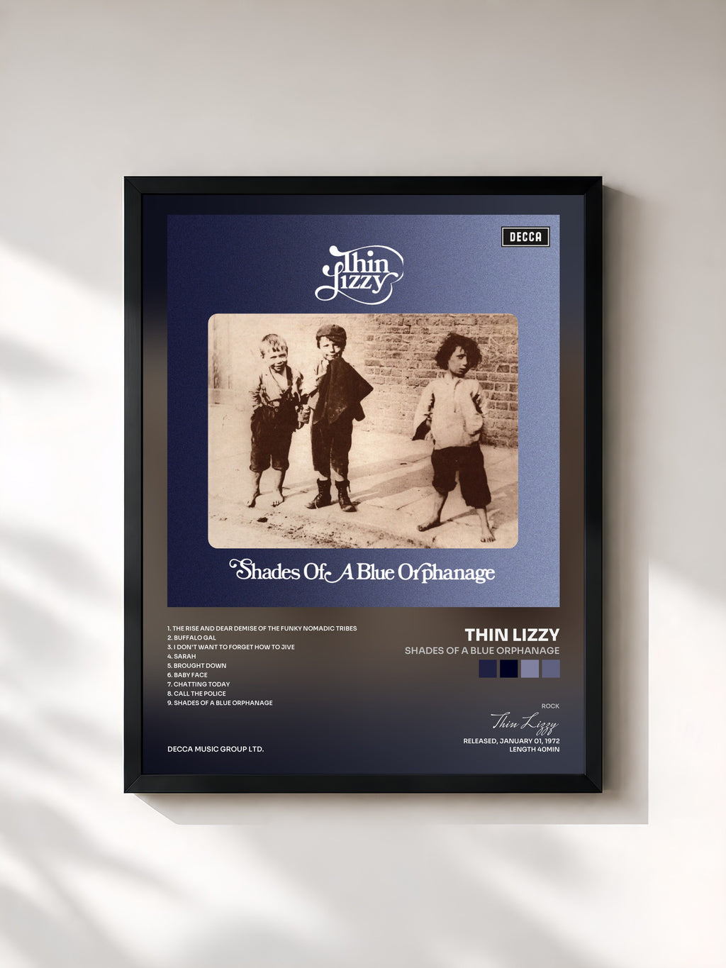 #noir Tableau de l'album Shades Of A Blue Orphanage de Thin Lizzy, cadre noir, imprimé et encadré en France