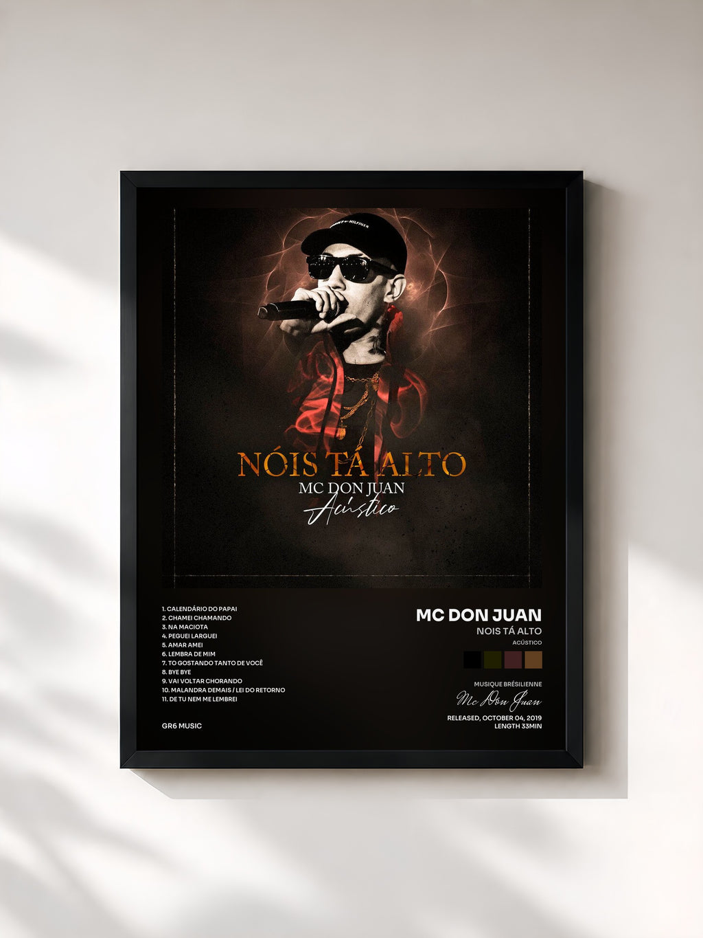 #noir Tableau de l'album Nois Tá Alto (Acústico) de Mc Don Juan, cadre noir, imprimé et encadré en France