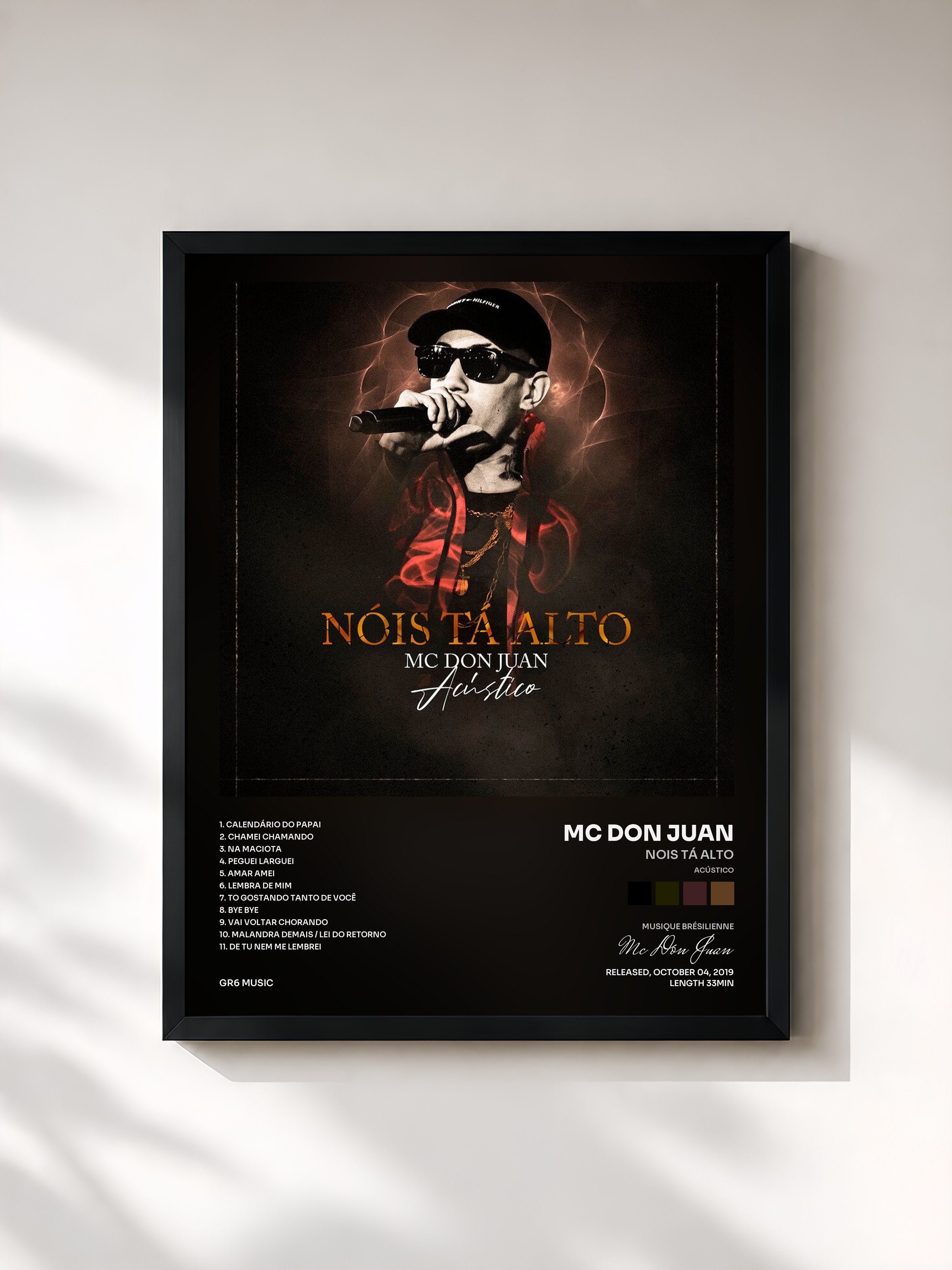 #noir Tableau de l'album Nois Tá Alto (Acústico) de Mc Don Juan, cadre noir, imprimé et encadré en France