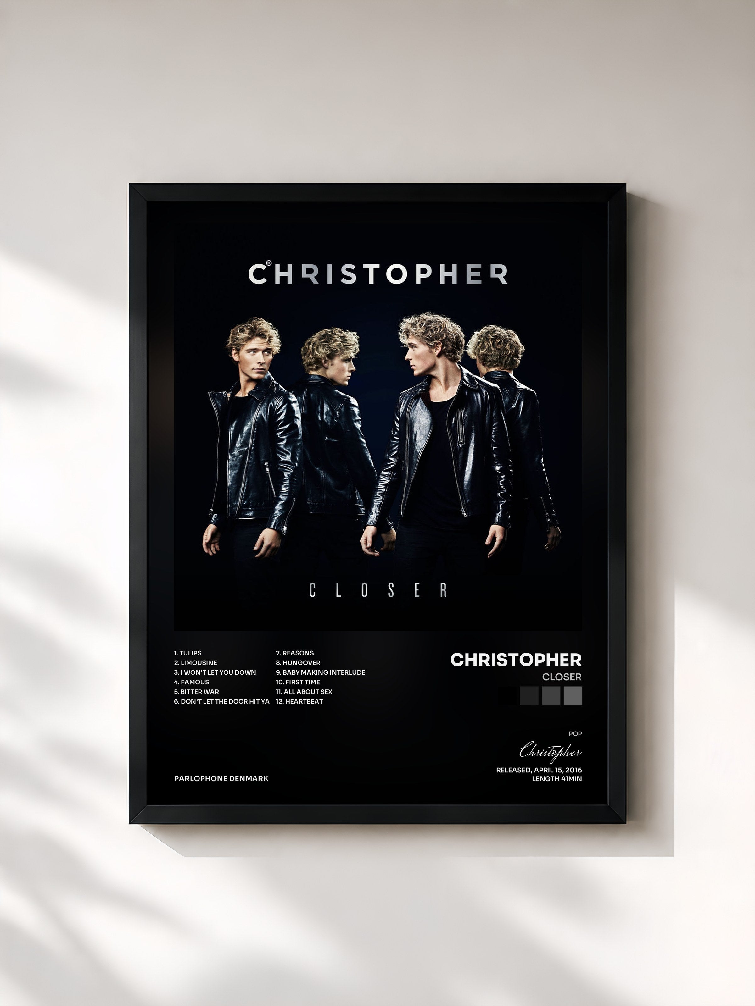 #noir Tableau de l'album Closer de Christopher, cadre noir, imprimé et encadré en France
