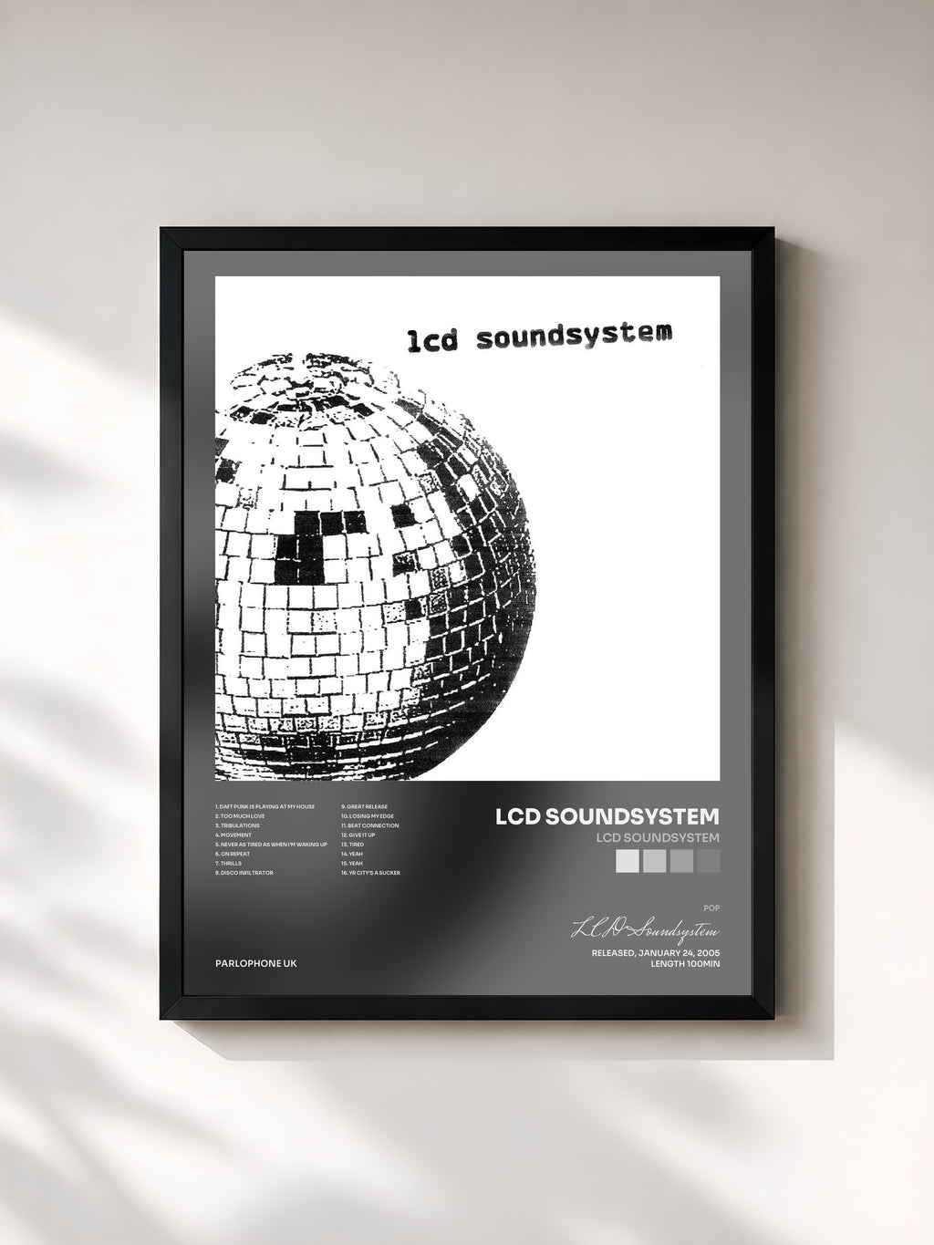 #noir Tableau de l'album LCD Soundsystem de LCD Soundsystem, cadre noir, imprimé et encadré en France