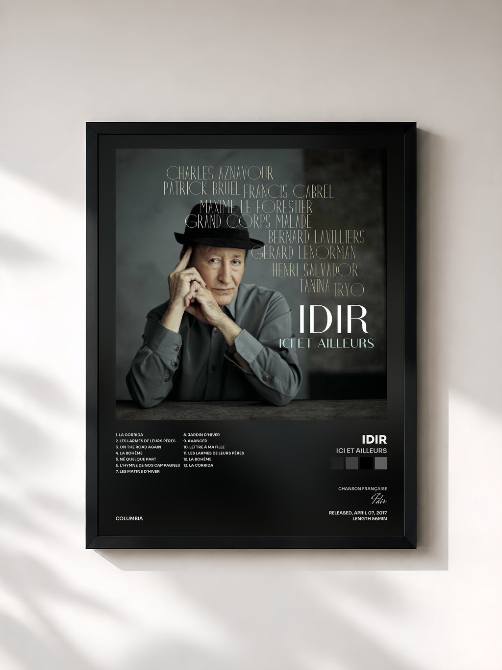 #noir Tableau de l'album Ici et ailleurs de Idir, cadre noir, imprimé et encadré en France