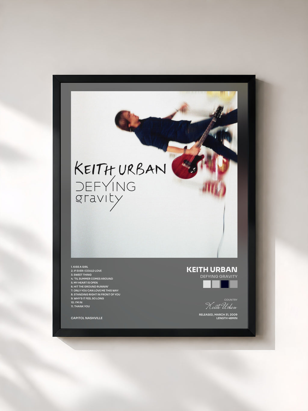 #noir Tableau de l'album Defying Gravity de Keith Urban, cadre noir, imprimé et encadré en France