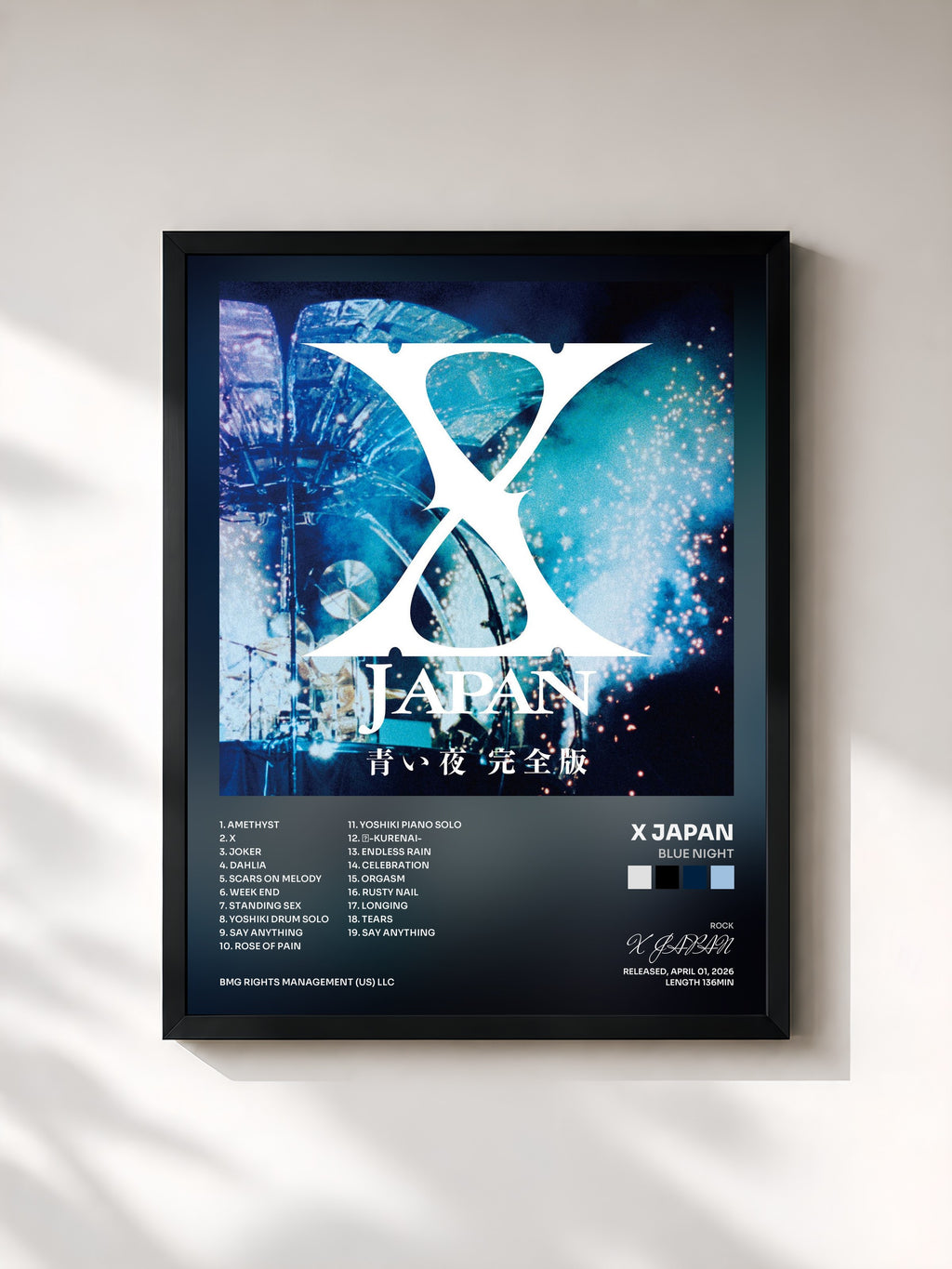 #noir Tableau de l'album Blue Night de X JAPAN, cadre noir, imprimé et encadré en France