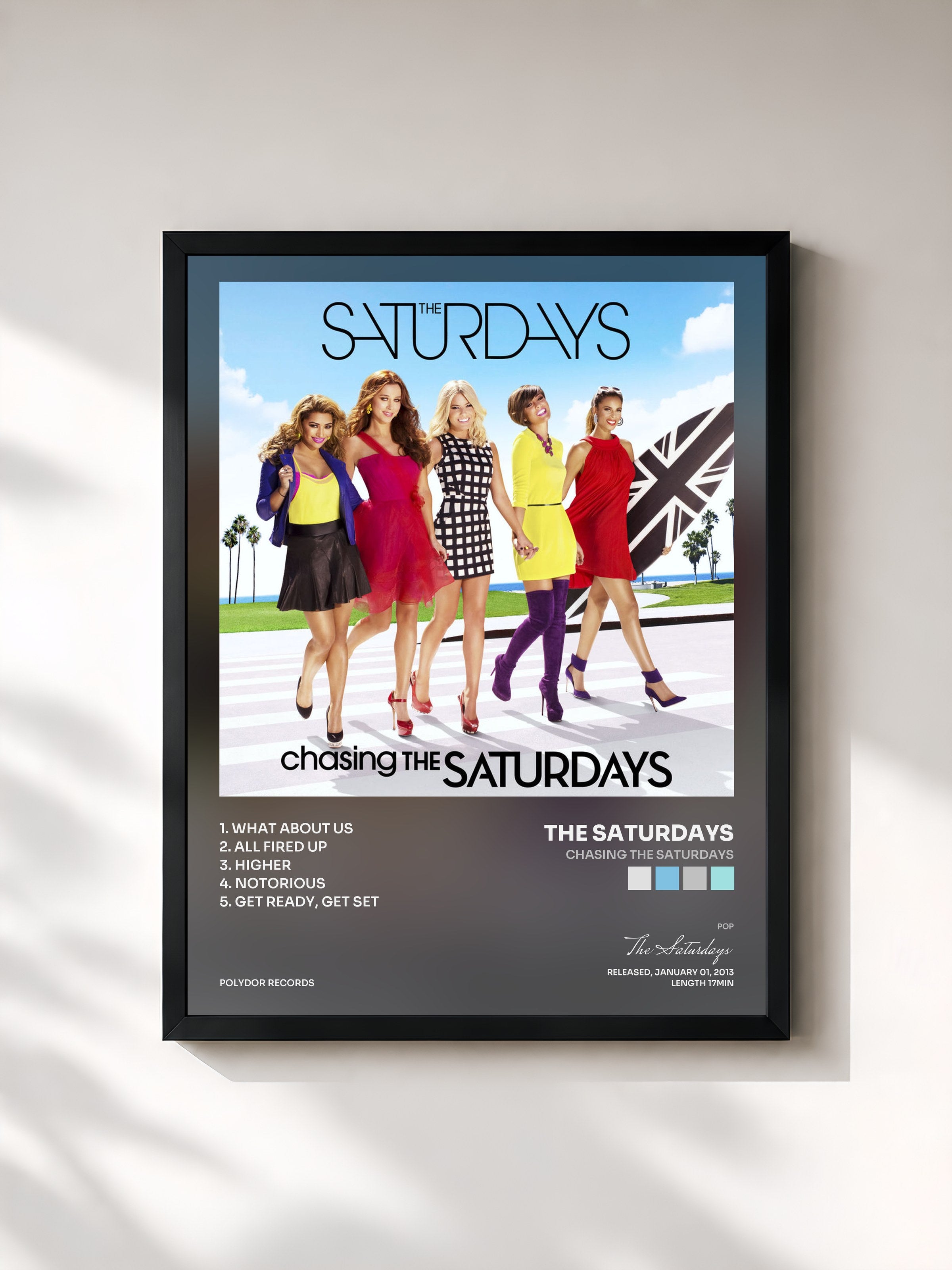 #noir Tableau de l'album Chasing The Saturdays de The Saturdays, cadre noir, imprimé et encadré en France