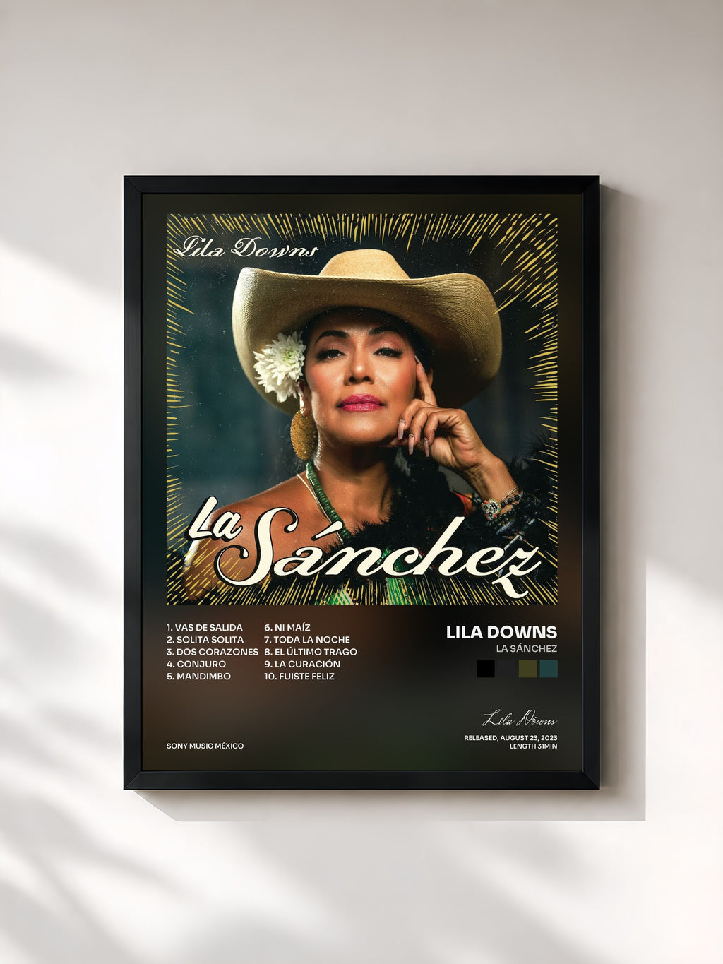 #noir Tableau de l'album La Sánchez de Lila Downs, cadre noir, imprimé et encadré en France