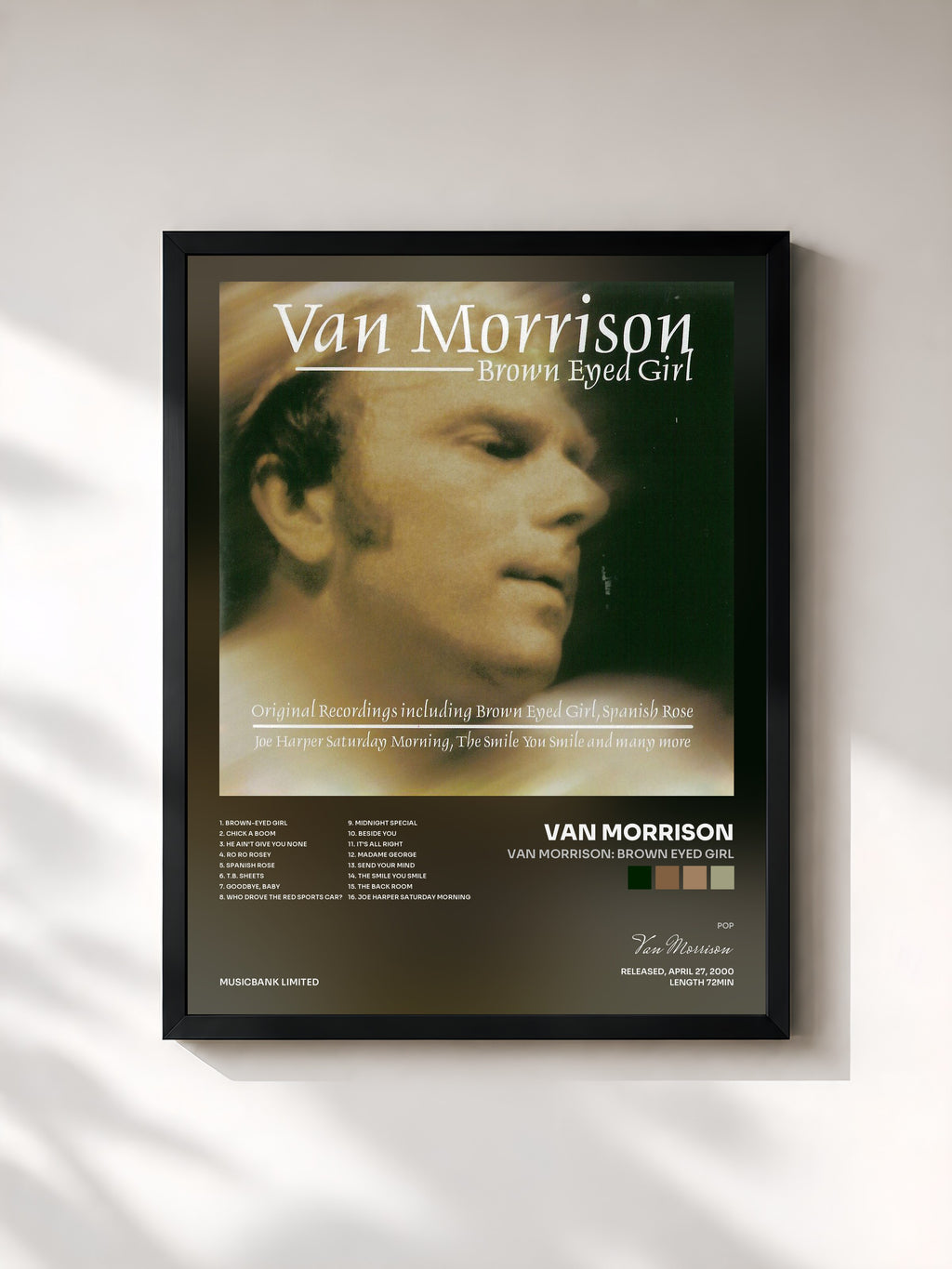 #noir Tableau de l'album Van Morrison: Brown Eyed Girl de Van Morrison, cadre noir, imprimé et encadré en France