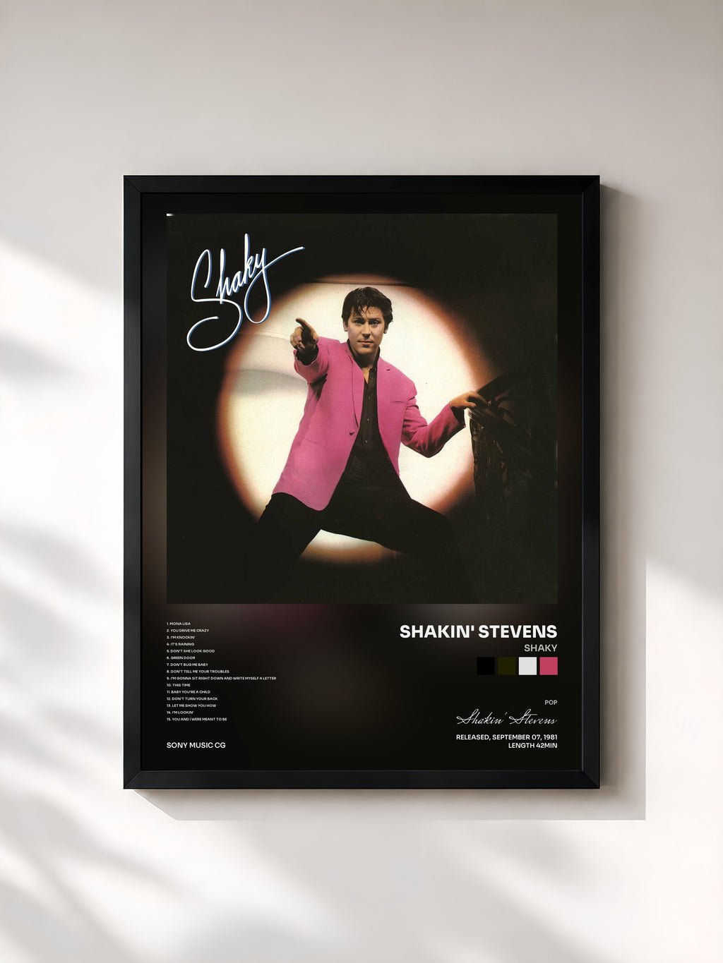#noir Tableau de l'album Shaky de Shakin' Stevens, cadre noir, imprimé et encadré en France