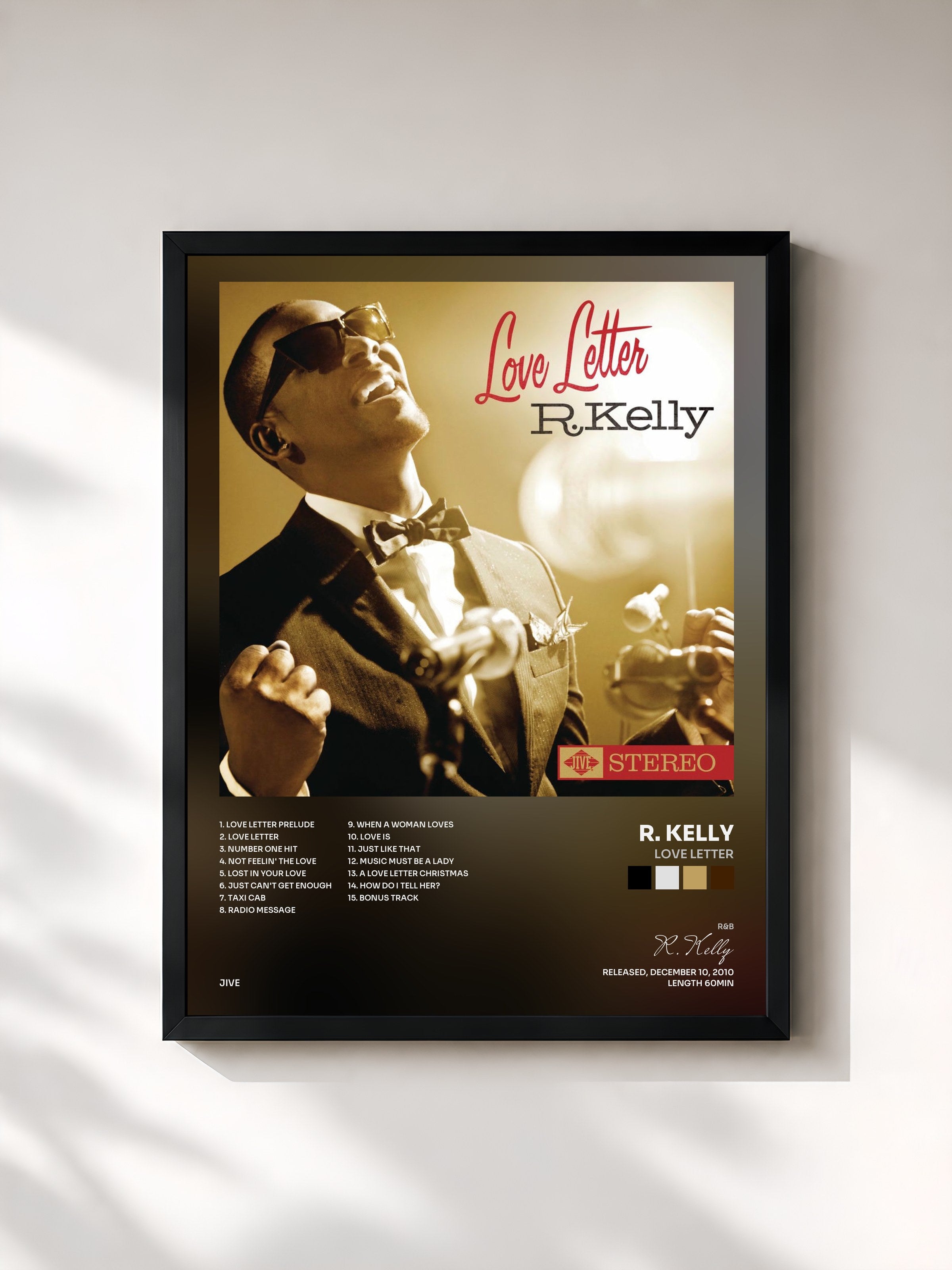 #noir Tableau de l'album Love Letter de R. Kelly, cadre noir, imprimé et encadré en France
