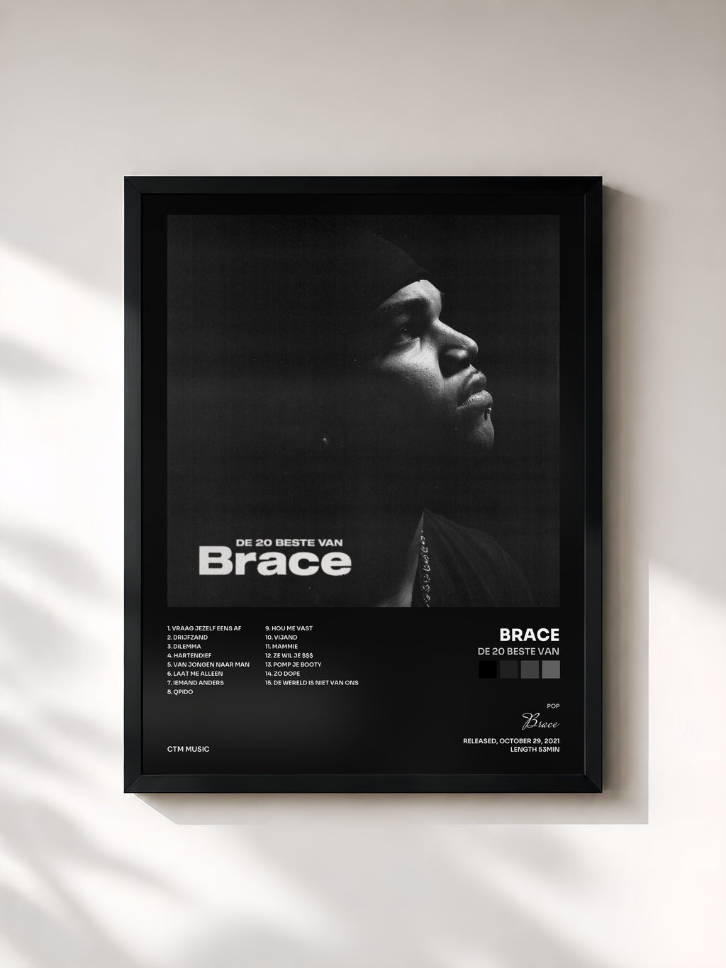 #noir Tableau de l'album De 20 Beste Van de Brace, cadre noir, imprimé et encadré en France