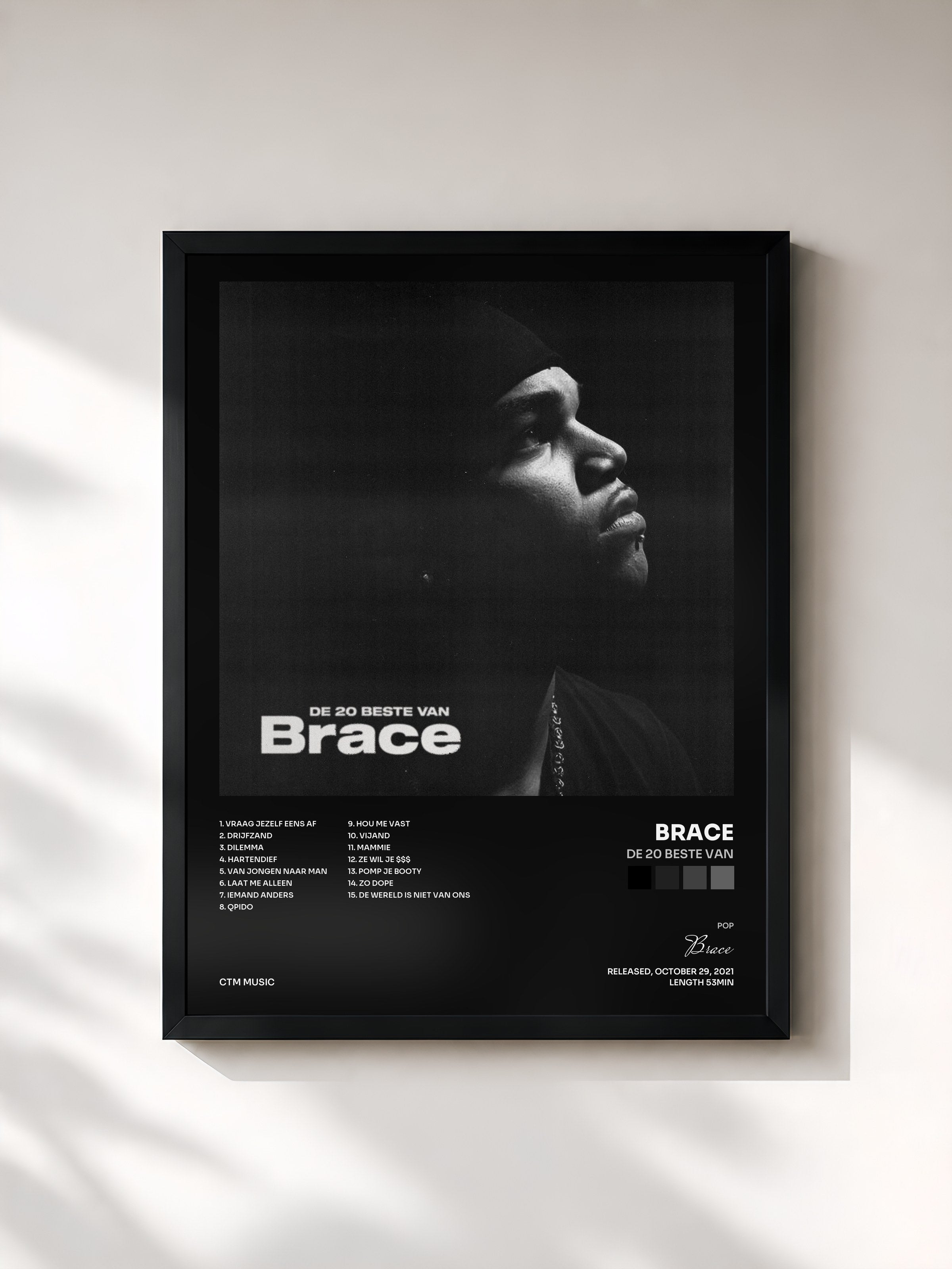 #noir Tableau de l'album De 20 Beste Van de Brace, cadre noir, imprimé et encadré en France