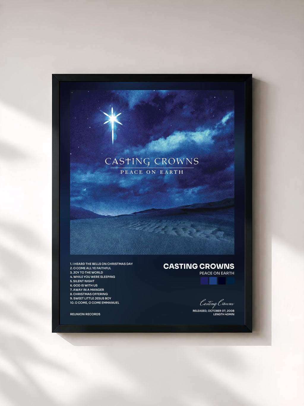 #noir Tableau de l'album Peace On Earth de Casting Crowns, cadre noir, imprimé et encadré en France