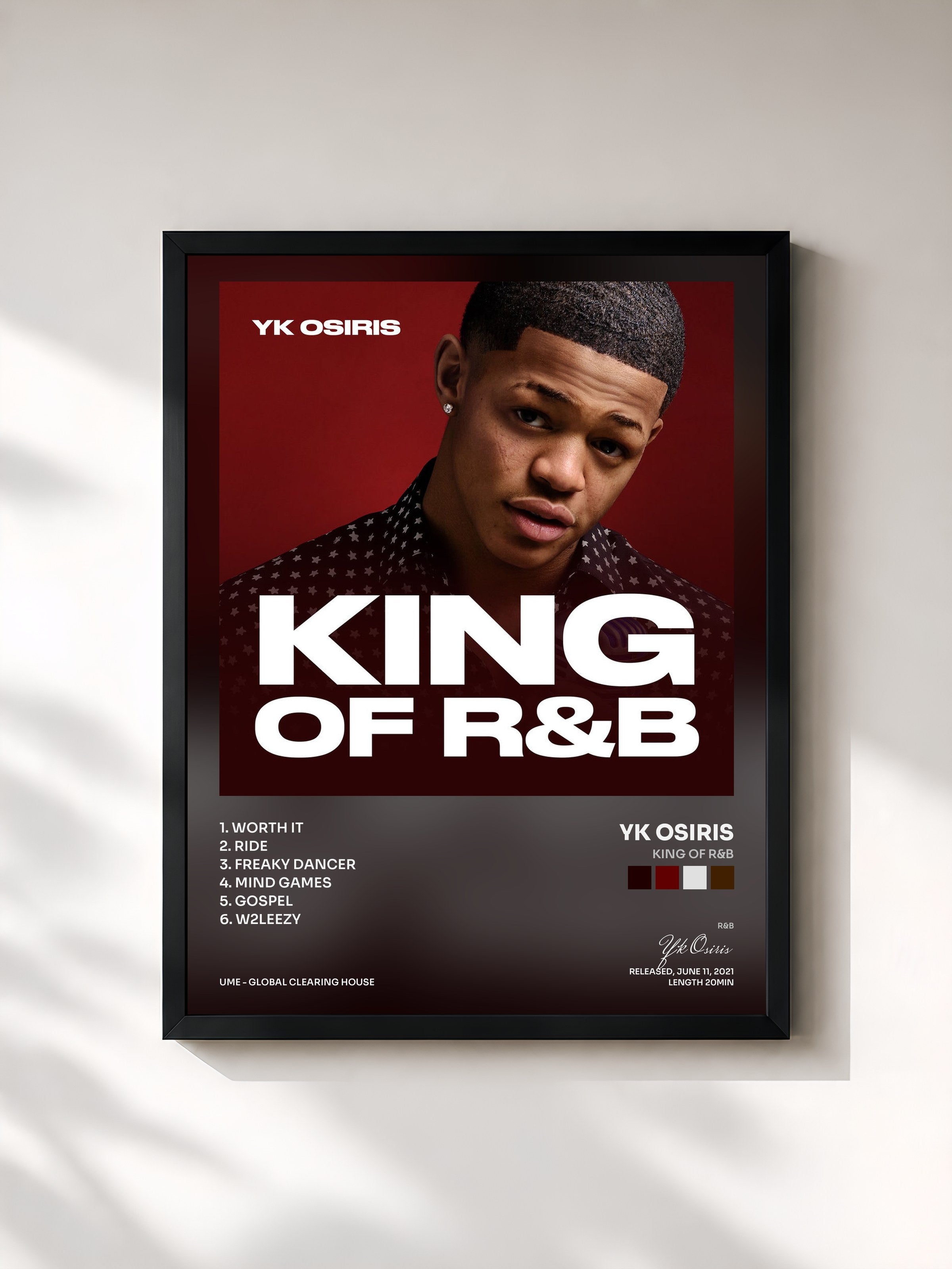 #noir Tableau de l'album King of R&B de Yk Osiris, cadre noir, imprimé et encadré en France