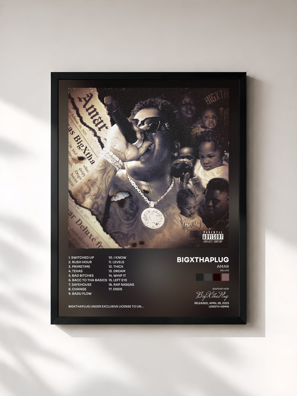 #noir Tableau de l'album AMAR (Deluxe) de BigXthaPlug, cadre noir, imprimé et encadré en France