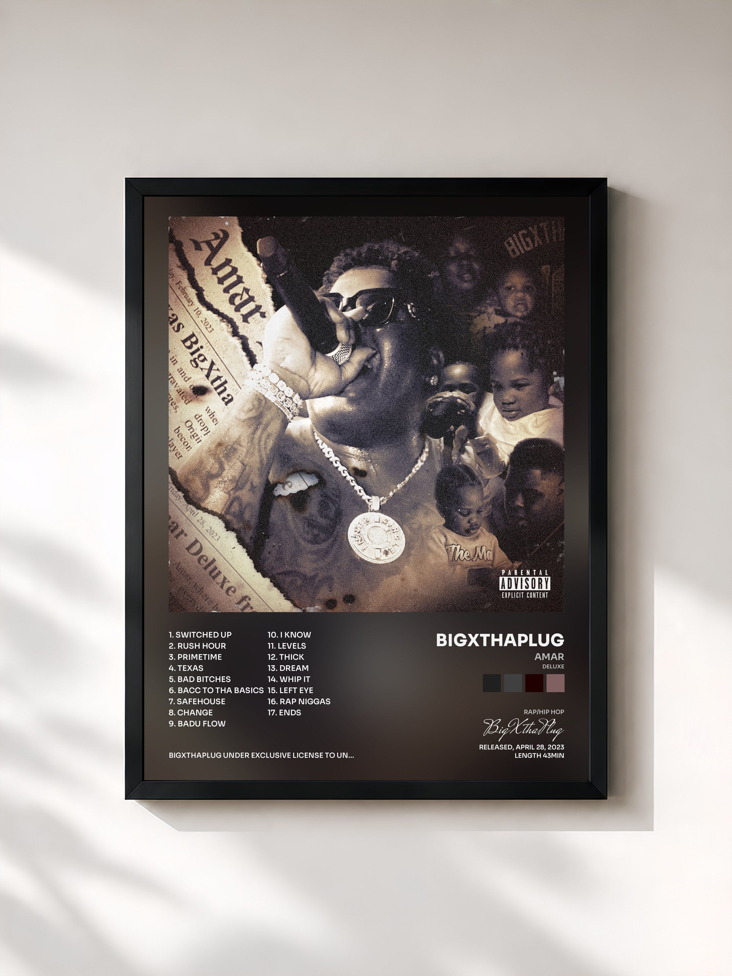 #noir Tableau de l'album AMAR (Deluxe) de BigXthaPlug, cadre noir, imprimé et encadré en France