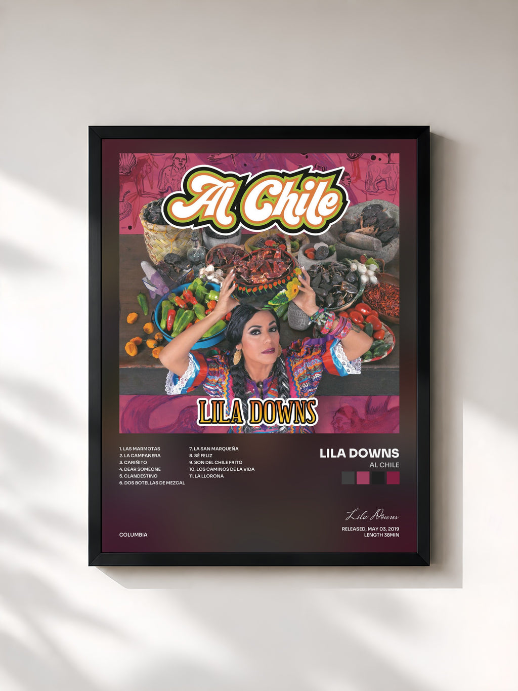#noir Tableau de l'album Al Chile de Lila Downs, cadre noir, imprimé et encadré en France