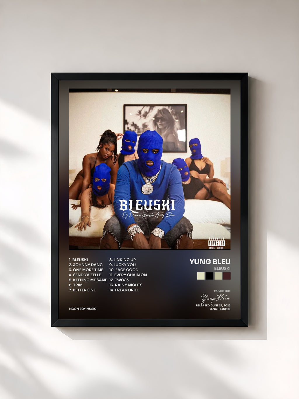 #noir Tableau de l'album Bleuski de Yung Bleu, cadre noir, imprimé et encadré en France